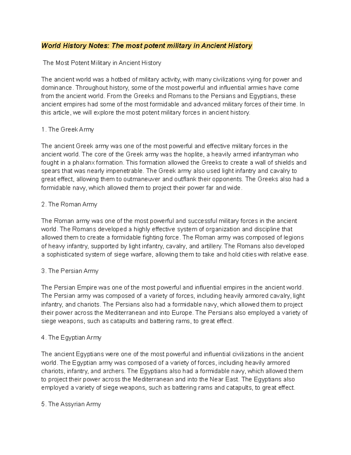 History Notes 13 World History Notes The Most Potent Military In