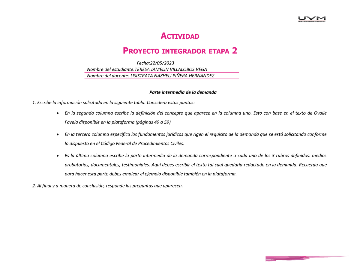 A6 Eq PI2 - Proyecto Integrador Etapa 2 Derecho Procesal Civil ...