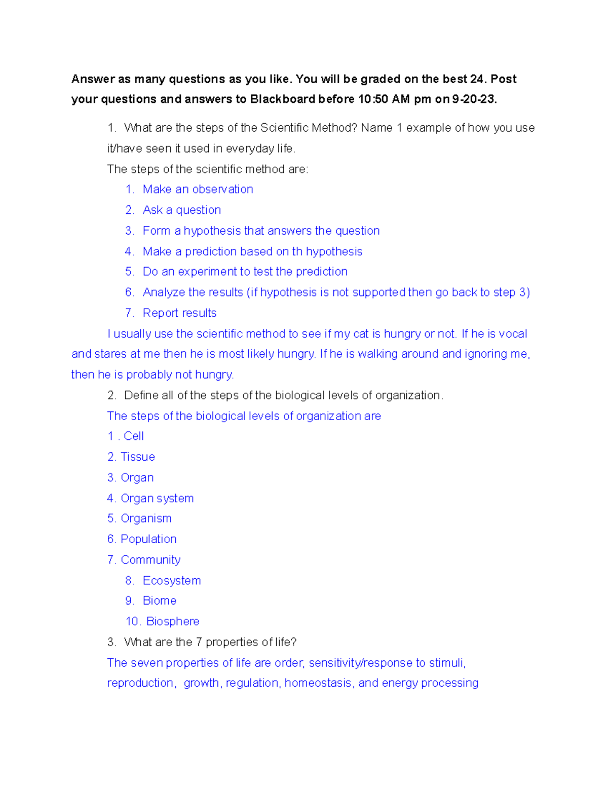 Unit 1Biology homework Answer as many questions as you like. You