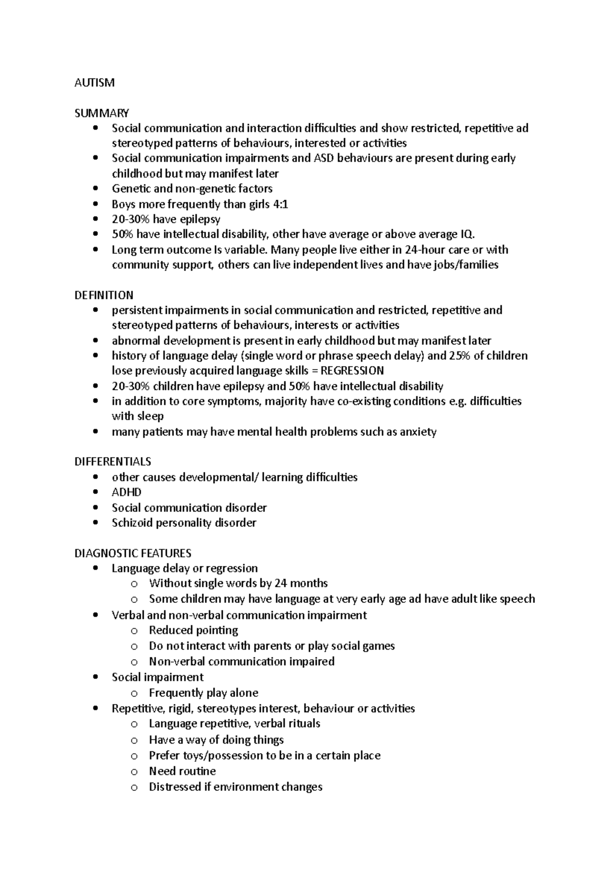 Autism - AUTISM SUMMARY Social communicaion and interacion diiculies ...