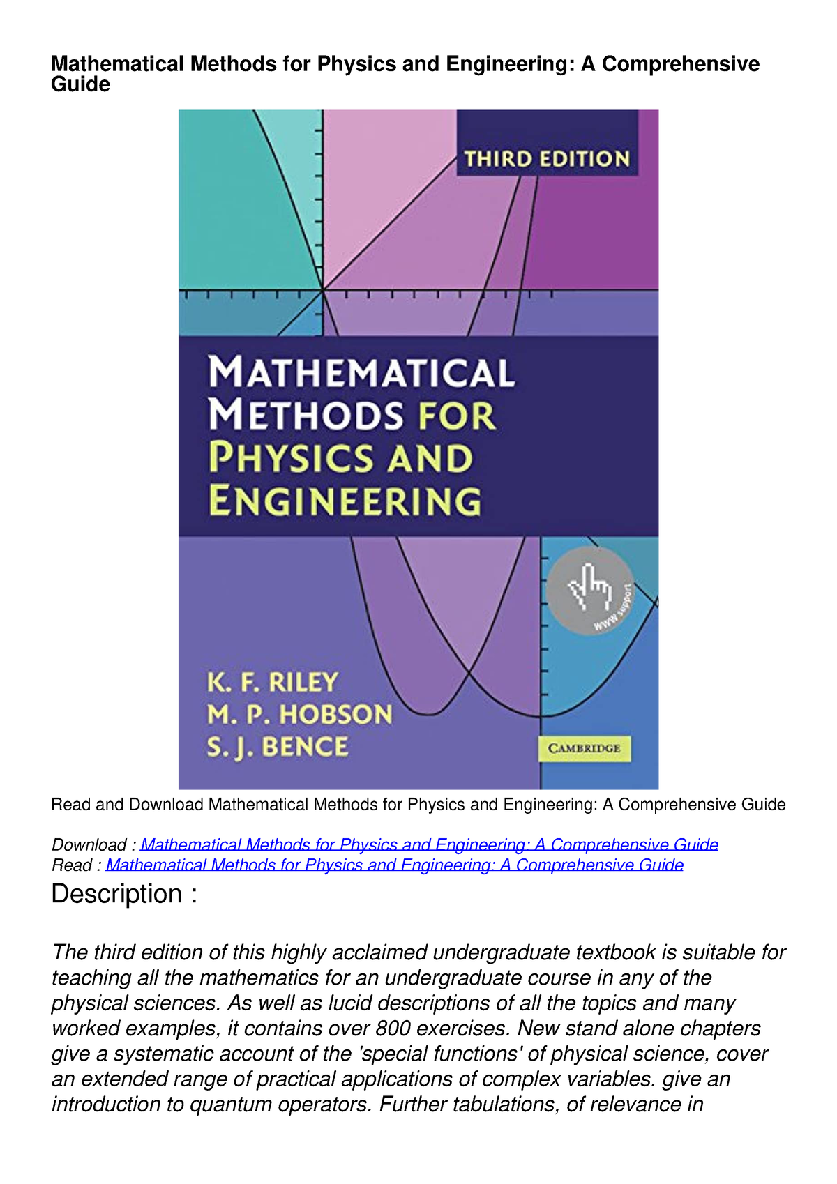 [PDF] DOWNLOAD Mathematical Methods For Physics And Engineering: A ...