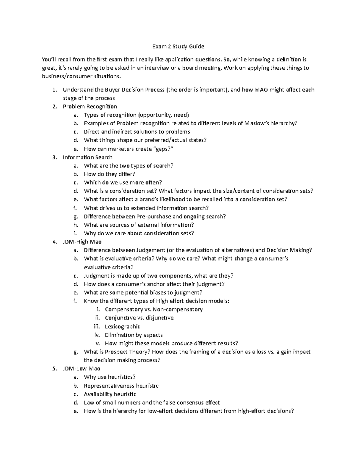 Exam 2 Study Guide - Exam 2 Study Guide You’ll recall from the first ...