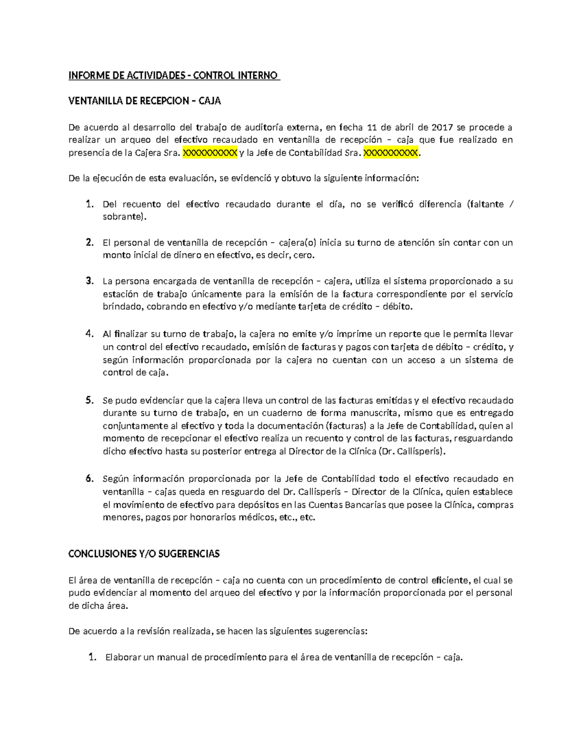Informe Actividades - Clinica DEL SUR - INFORME DE ACTIVIDADES ...