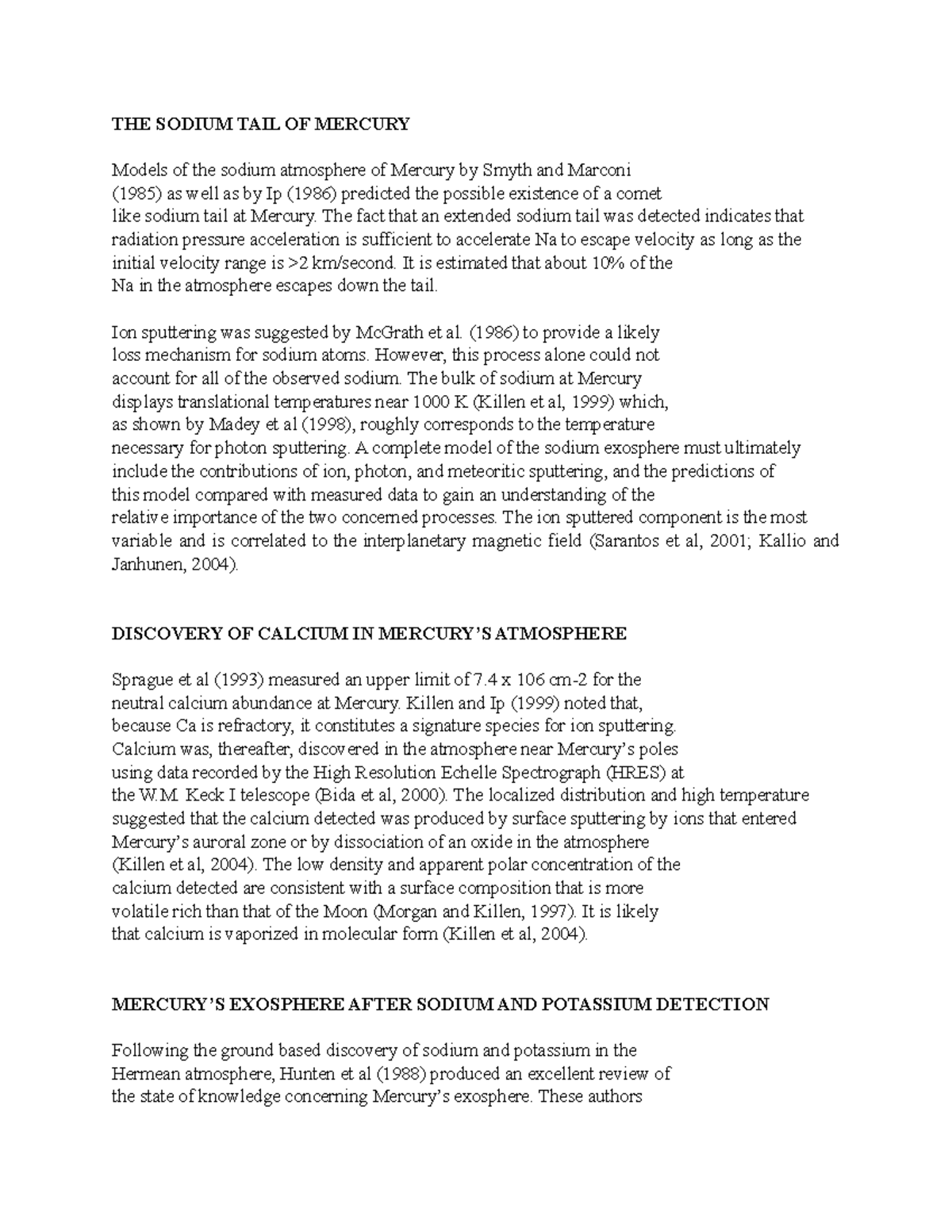 THE Sodium TAIL OF Mercury THE SODIUM TAIL OF MERCURY Models of the