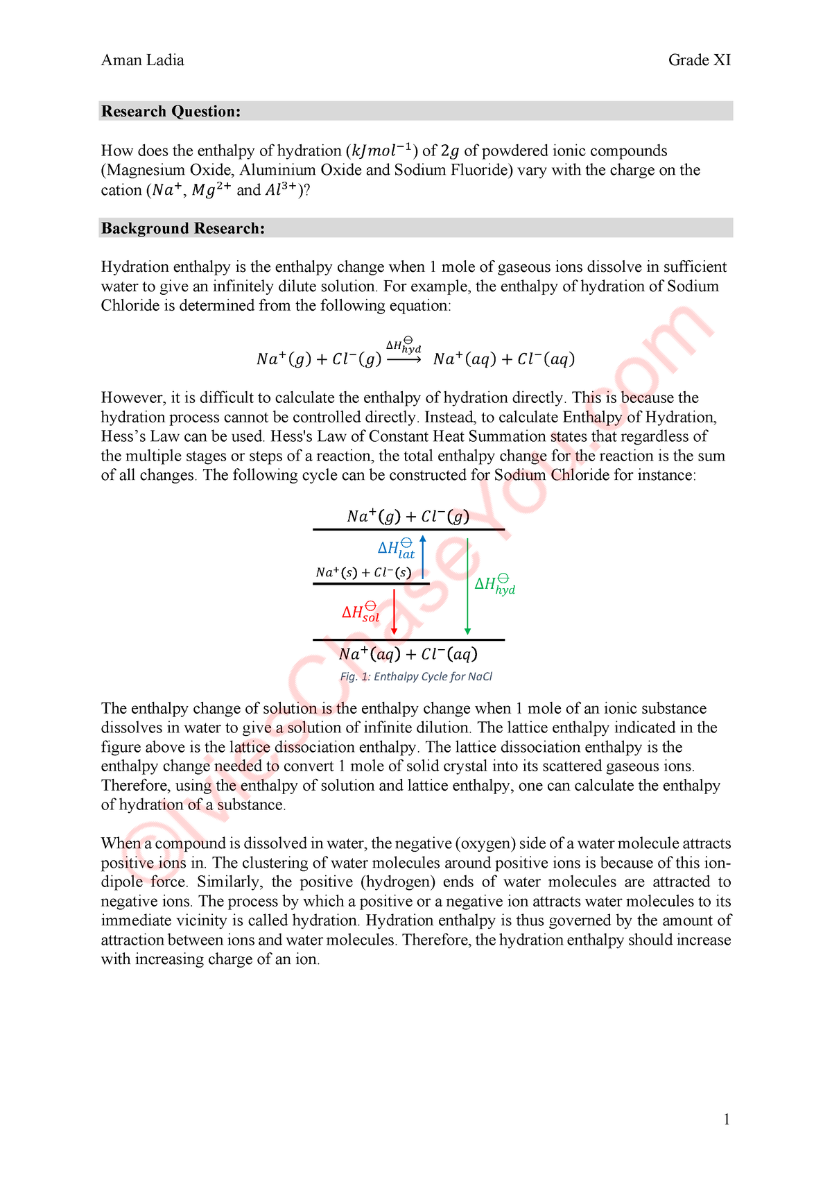 Exemplar Science IA - Chemsitry IA on activationn energy - Research ...