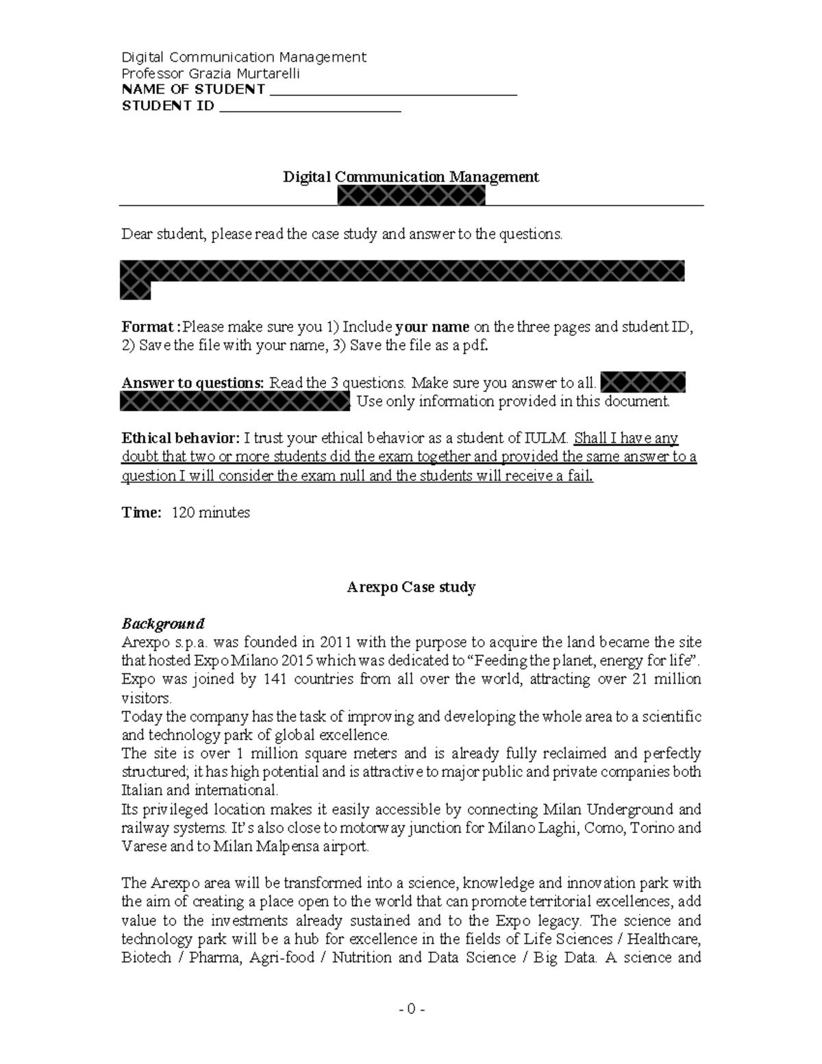 Exam Example - Professor Grazia Murtarelli NAME OF STUDENT ...