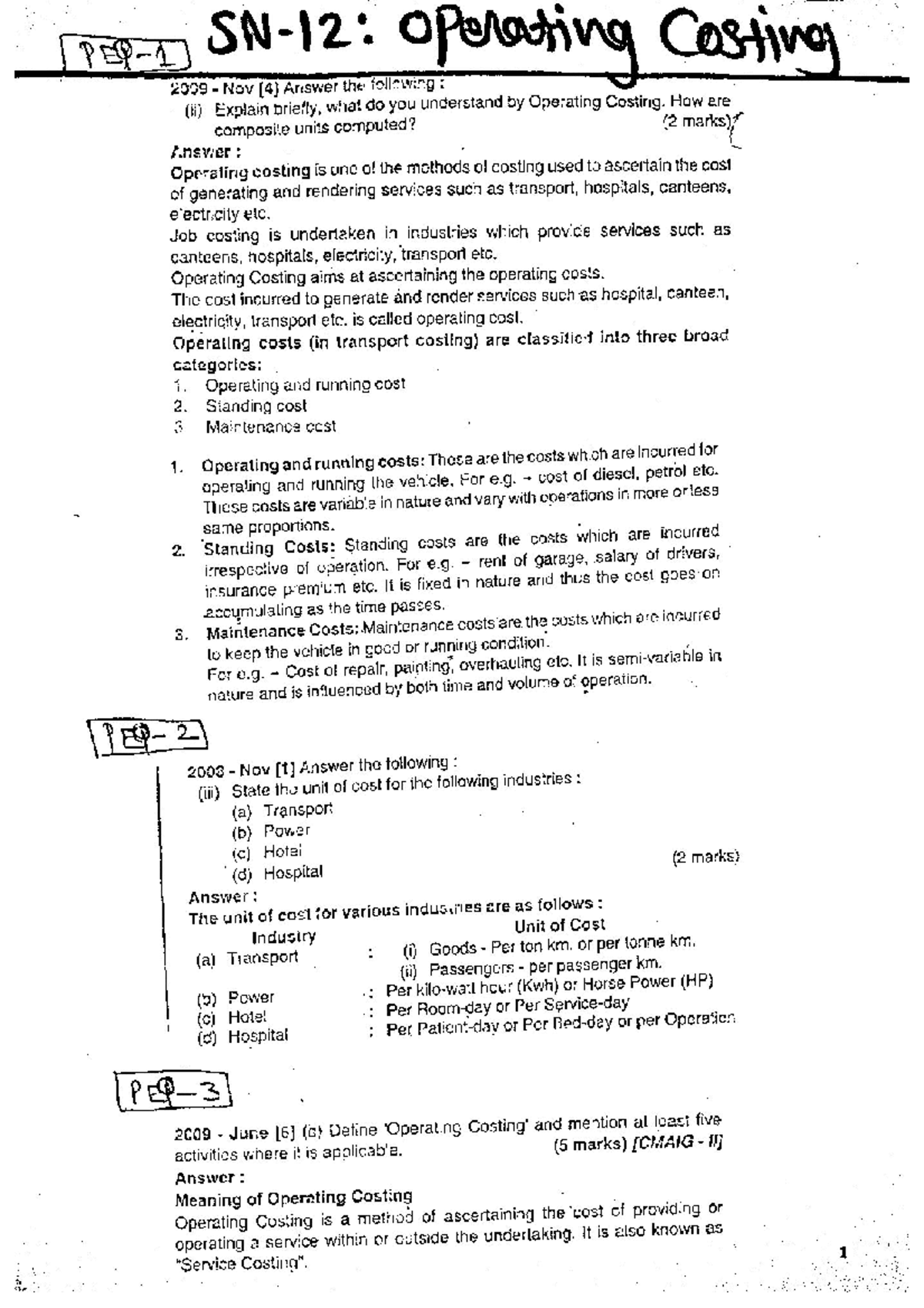 SN-12. Operating Costing - operating Costing 2009 Nov Answer the ...