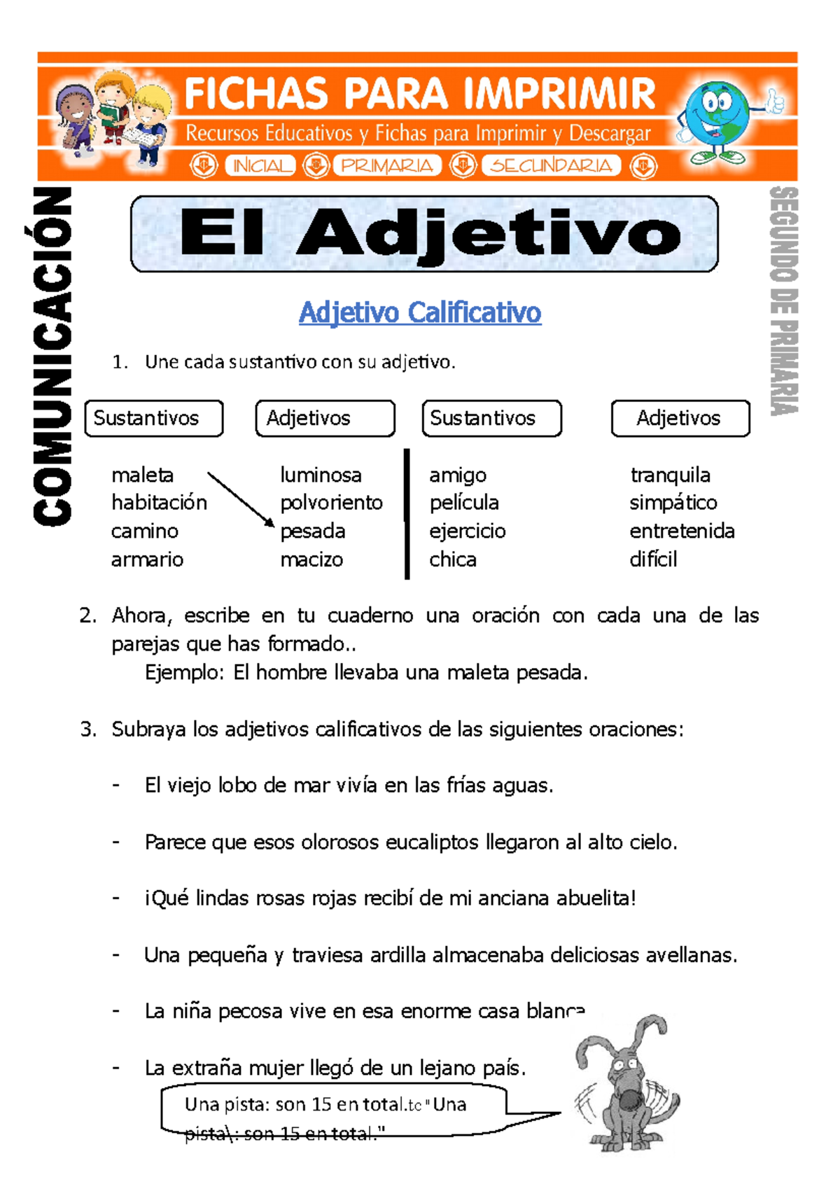 Ficha De El Adjetivo Para Segundo De Primaria Adjetivo Calificativo 1