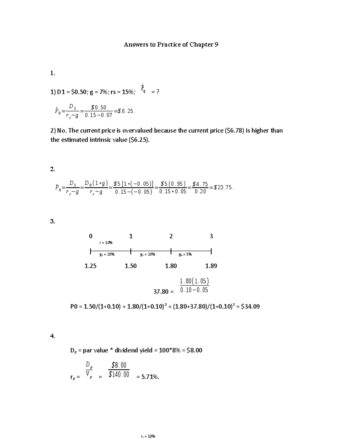 Chapter 9 Stocks Their Valuation Practice Answer Key Answers To Chapter 9 Stocks Their Valuation Practice Answer Key Answers To