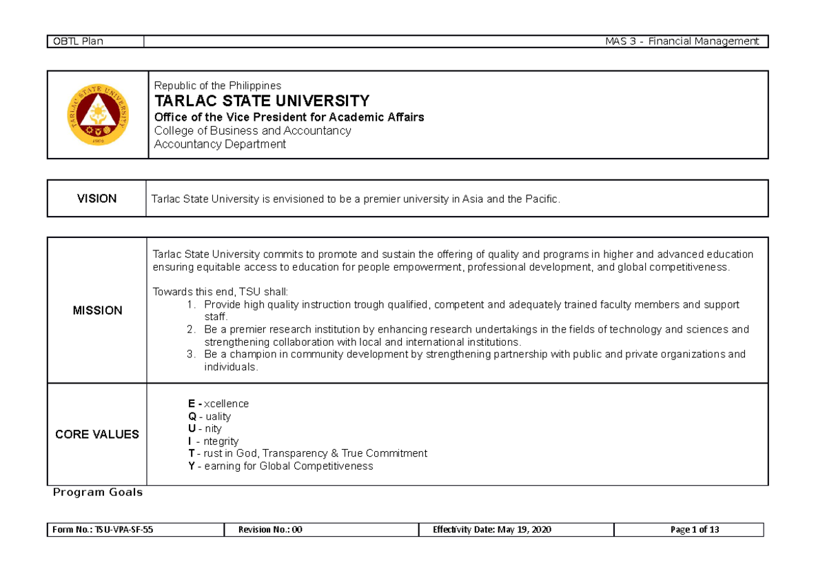 MAS 3 Flexible OBTL A4 - Republic of the Philippines TARLAC STATE ...