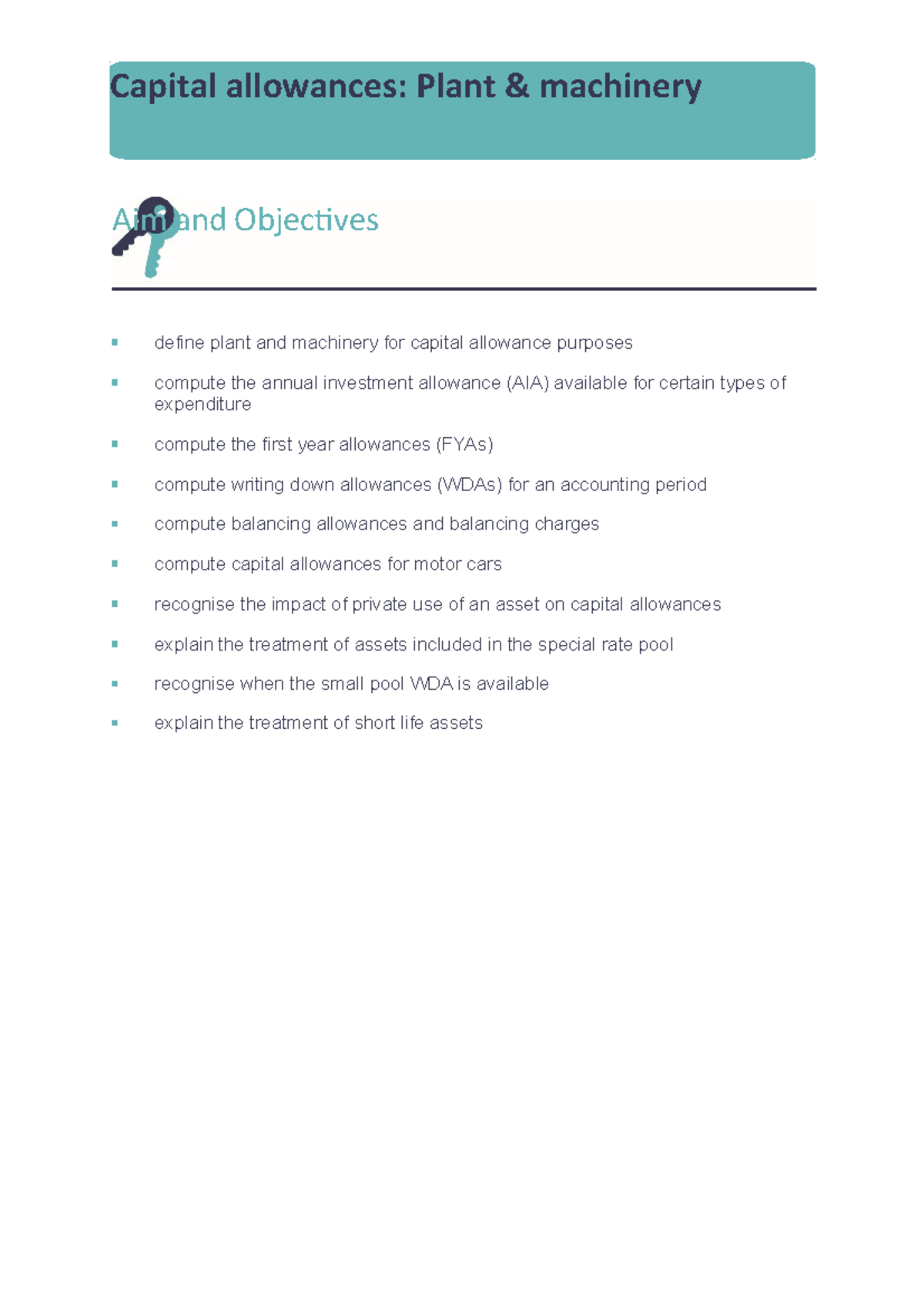 Capital Allowances Lecture Studocu