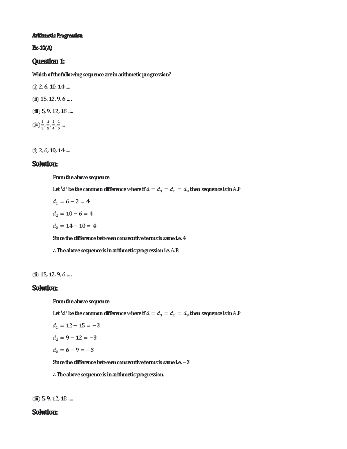 Concise 10 Arithmetic Progressions [Part 1] - Arithmetic Progression Ex ...