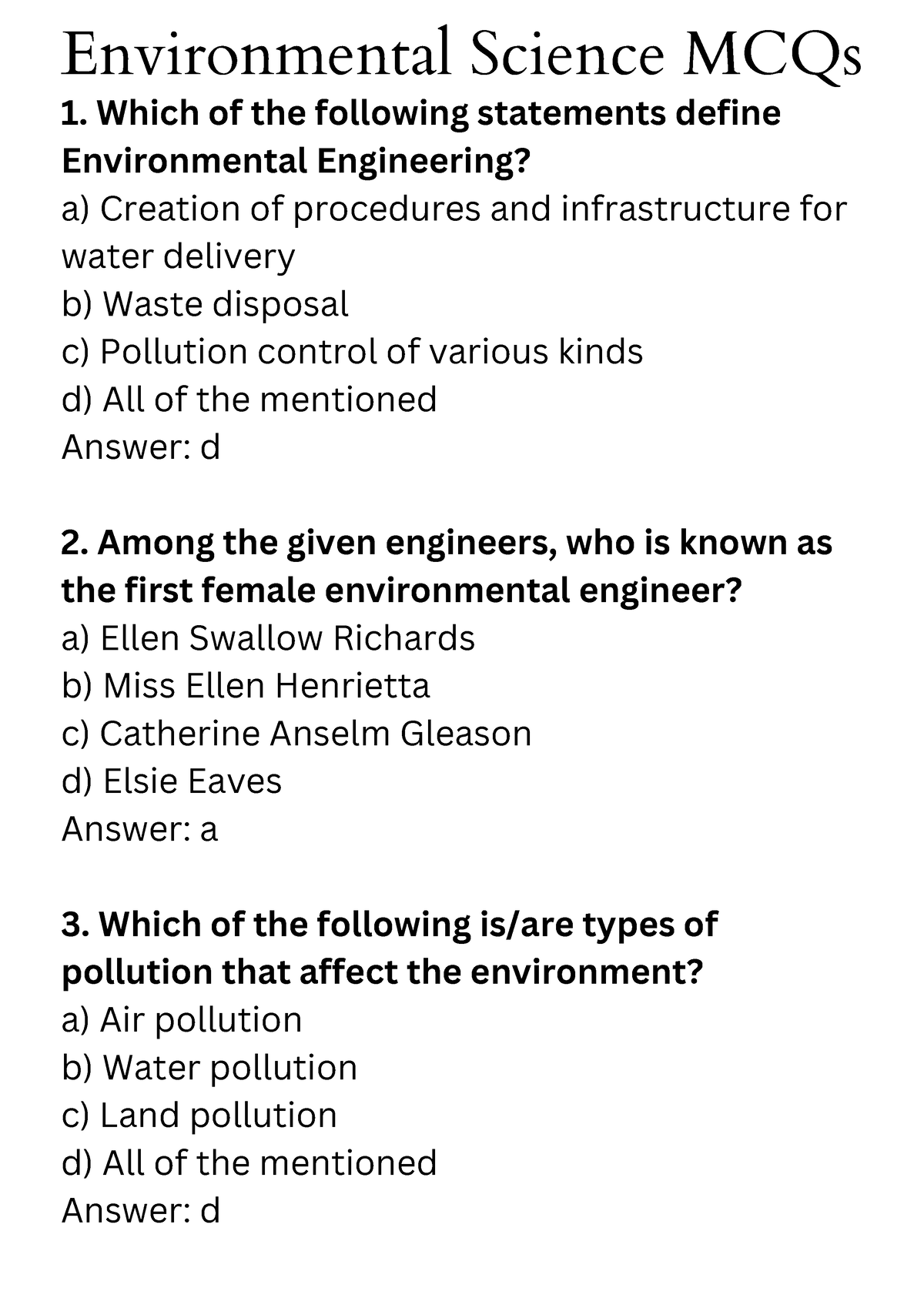 Environmental Science MCQs 3 - Which Of The Following Statements Define ...