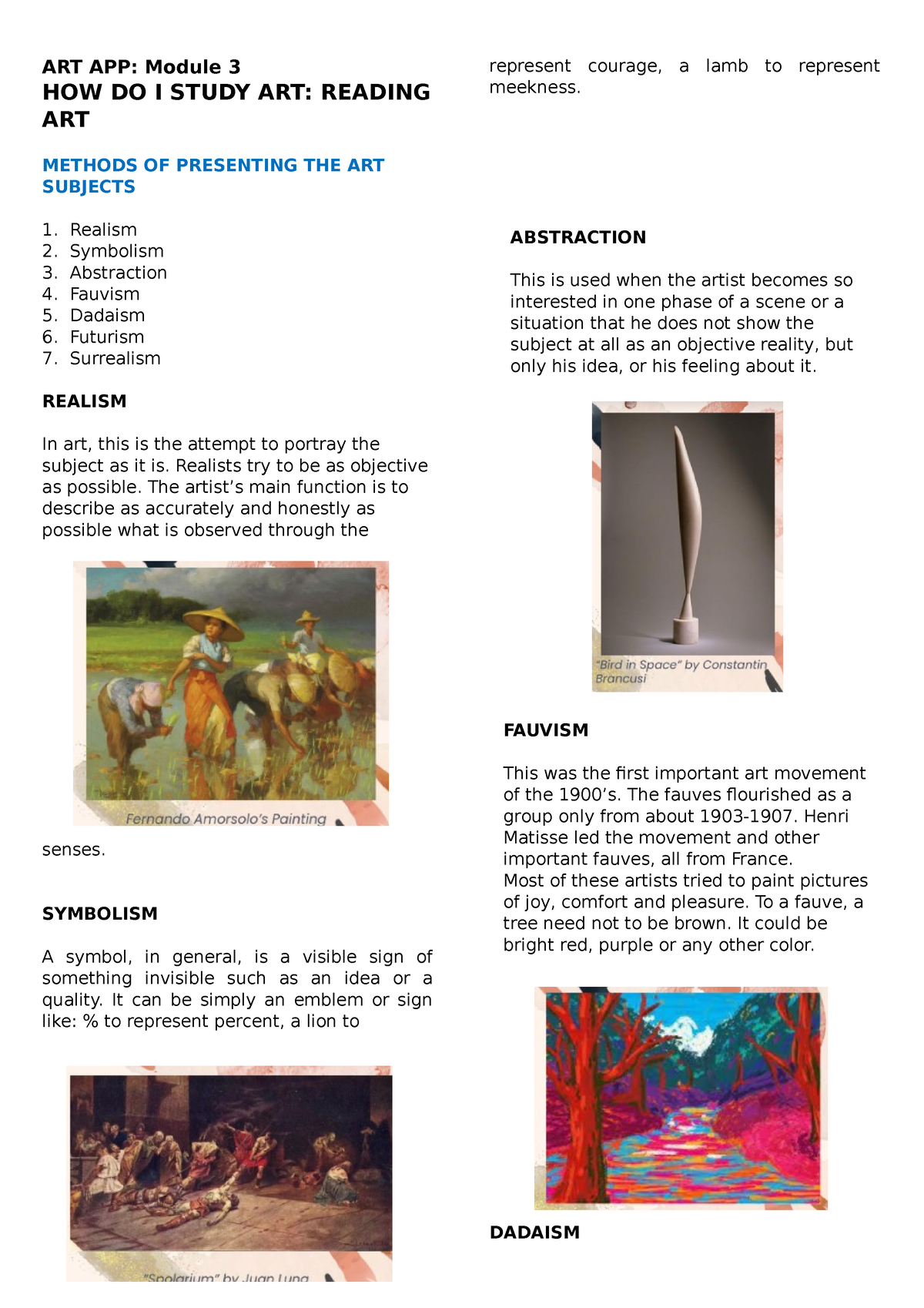 ART APP Module 3 - LECTURE NOTE - ART APP: Module 3 HOW DO I STUDY ART ...