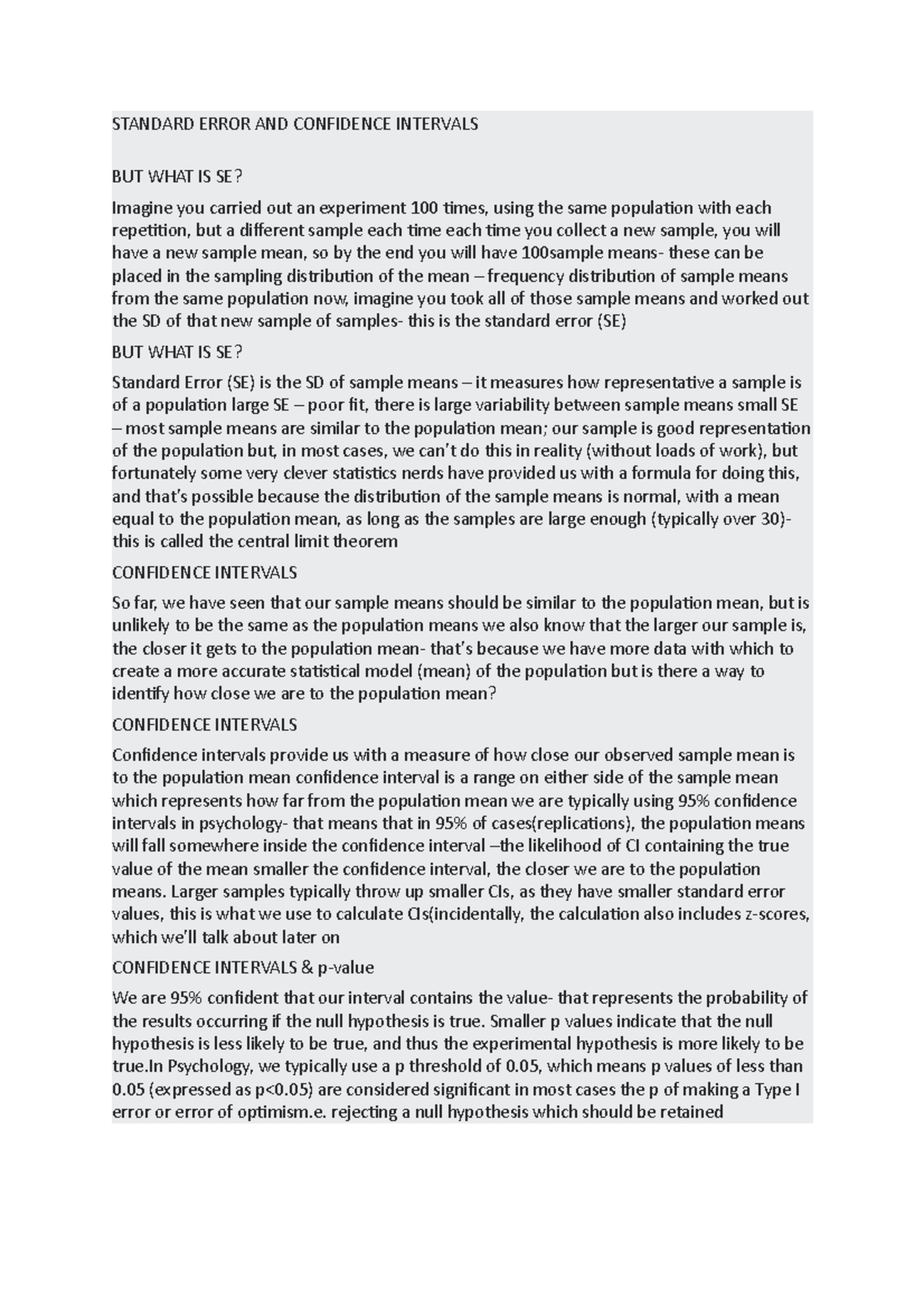 Standard Error AND Confidence Intervals - STANDARD ERROR AND CONFIDENCE ...