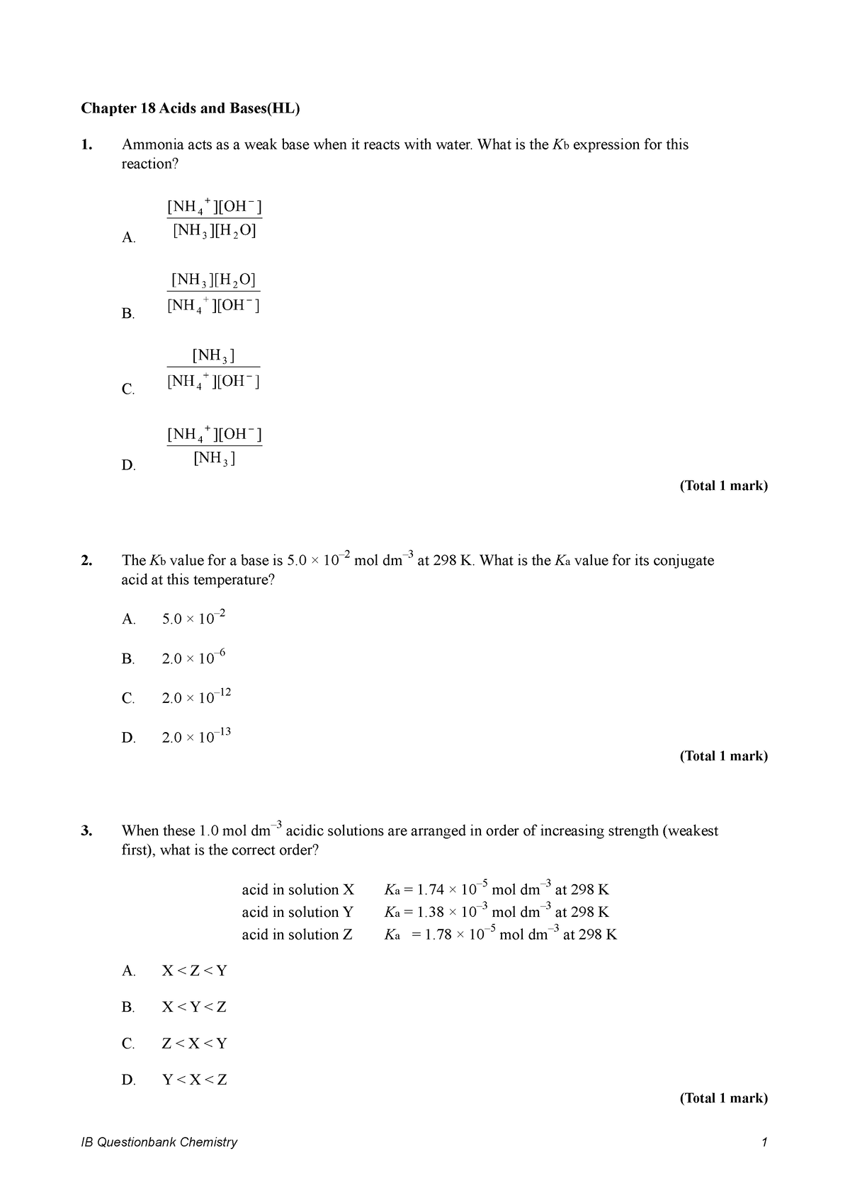 18(HL) IB Acid Base - Practice quiz for topic 8/18 - Chapter 18 Acids ...