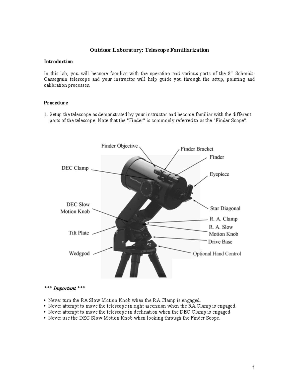 Outdoor Telescope notes Outdoor Laboratory Telescope