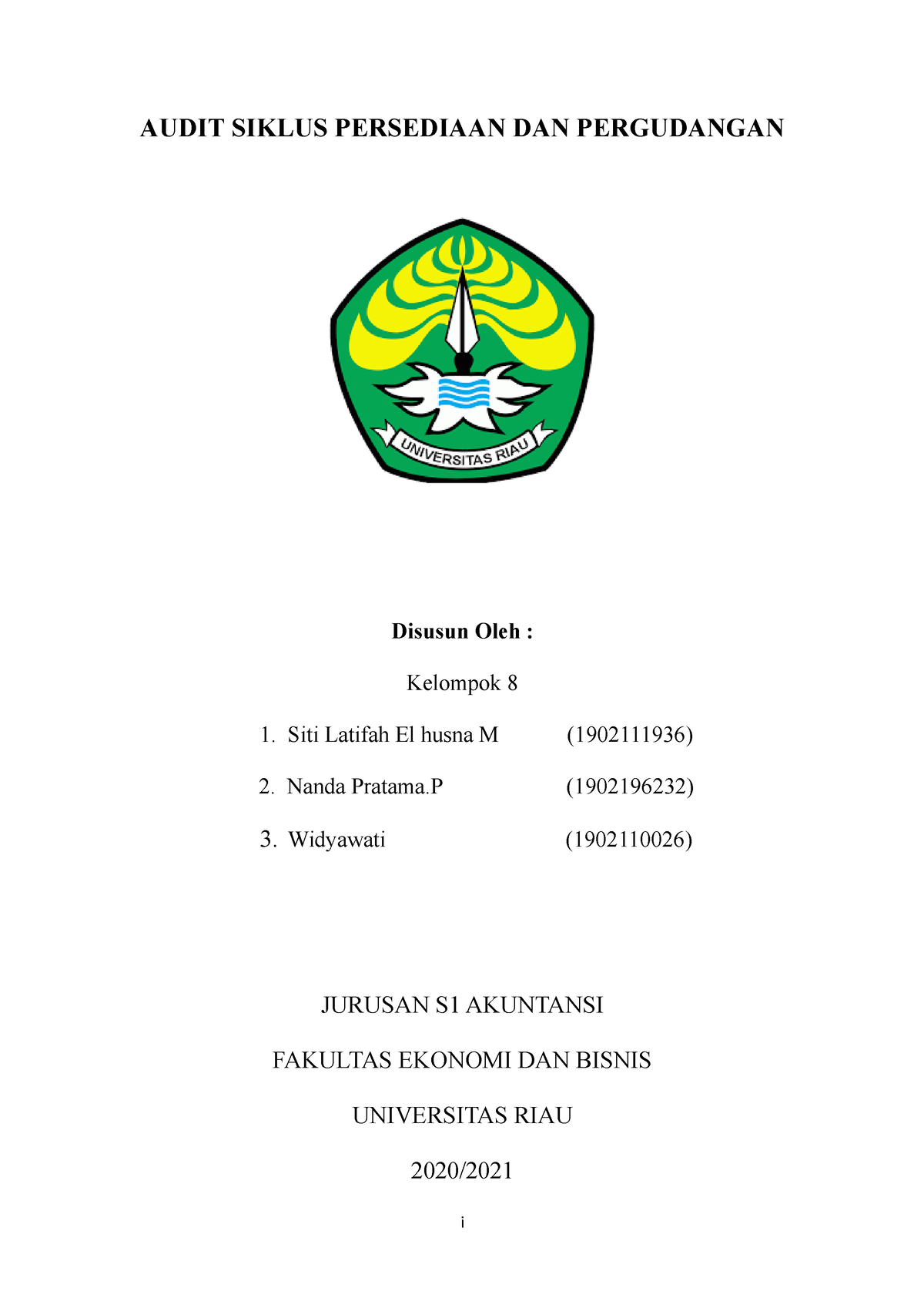 Makalah Audit 2 Kel 8 Audit Siklus Persediaan Dan Pergudangan Disusun