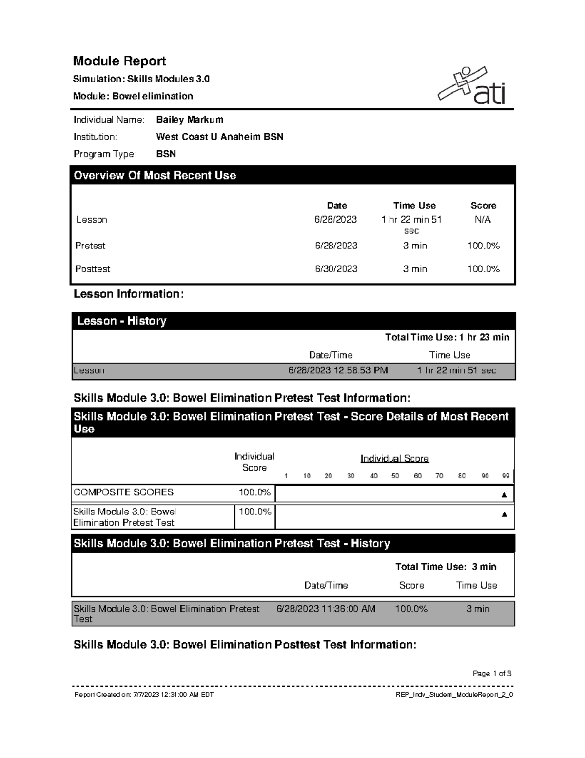 Ati bowel elimination assignment Module Report Simulation Skills