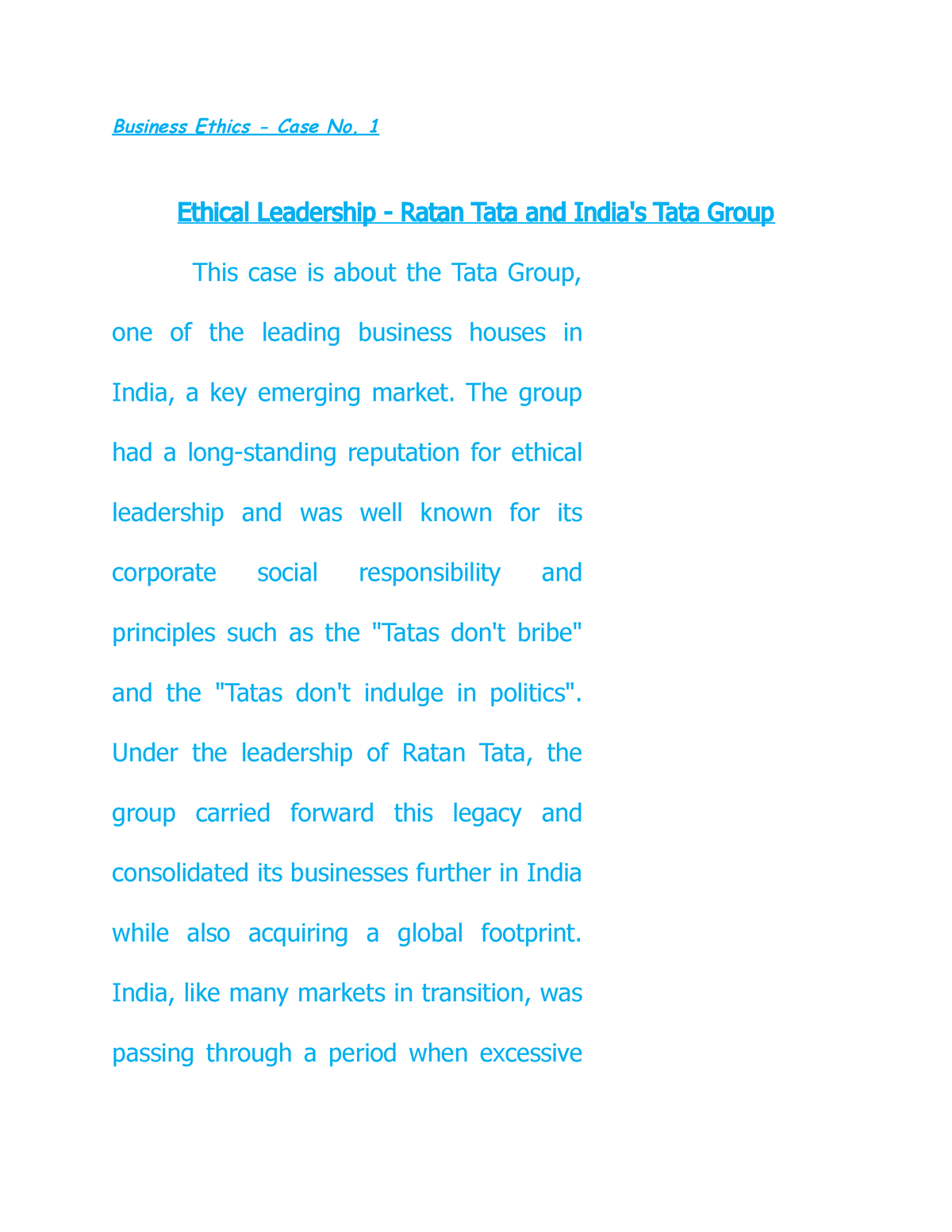 ratan tata ethical leadership case study