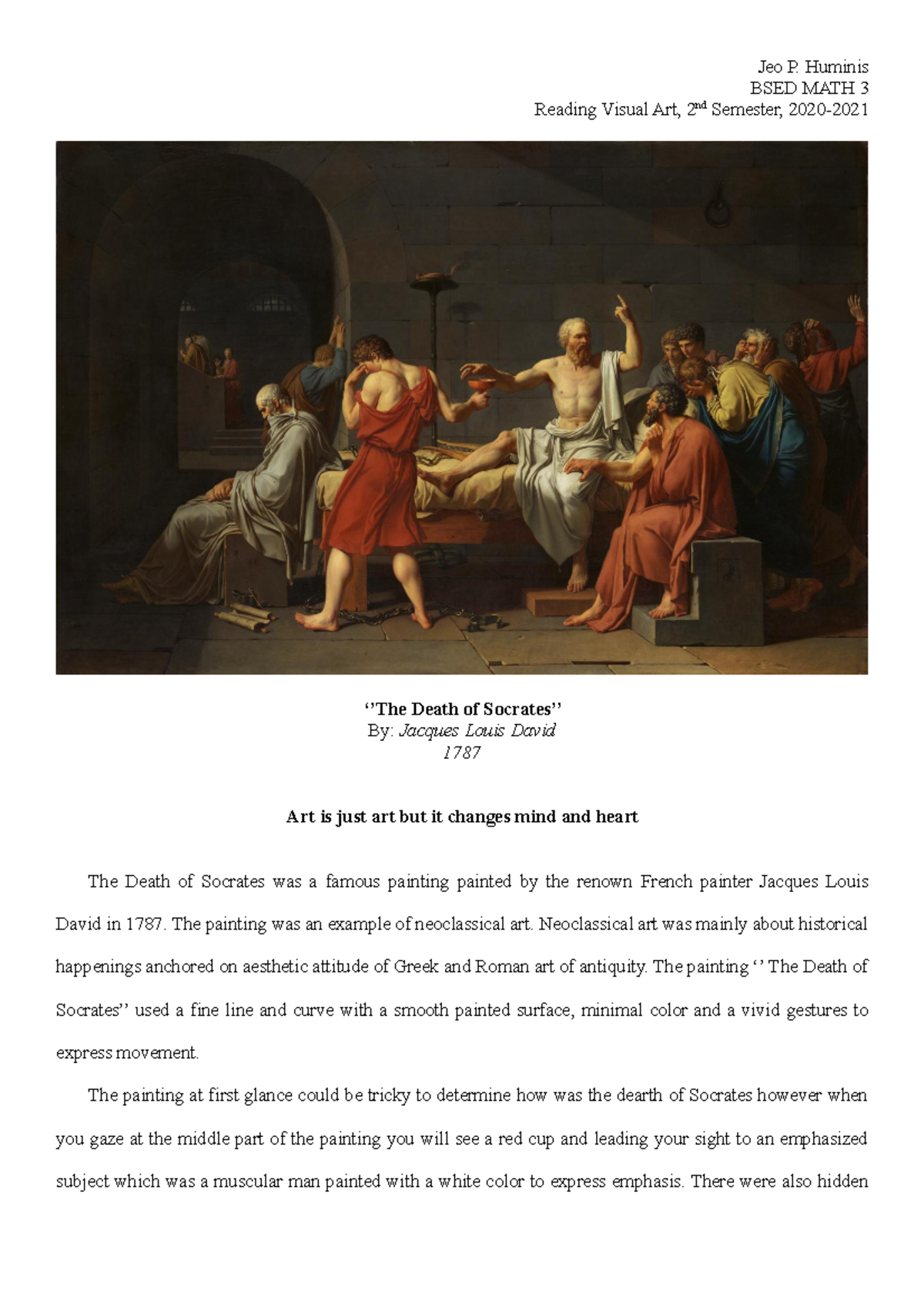 Art Analysis Example - BSED MATH 3 Reading Visual Art, 2nd Semester ...