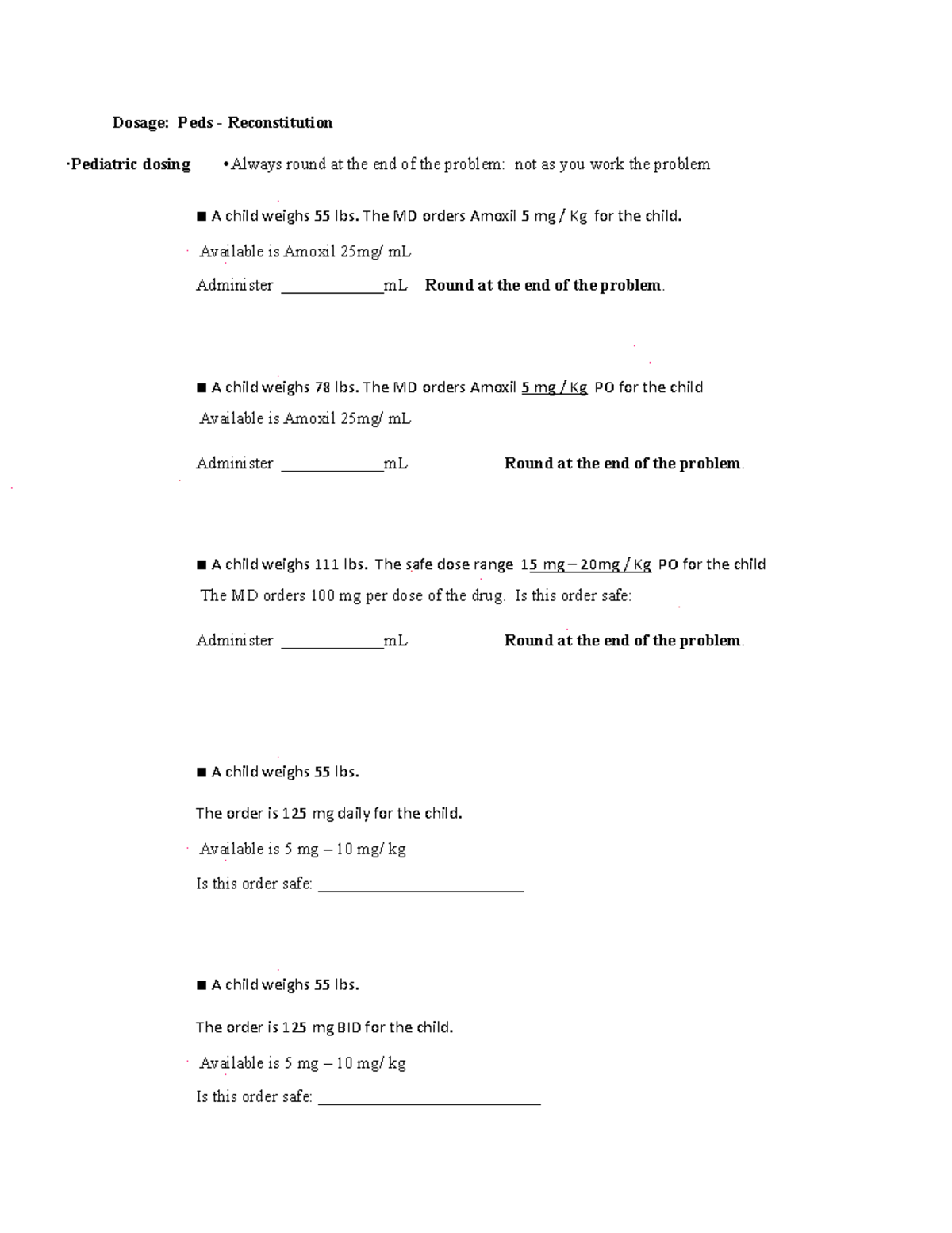 3b. Dosage. Peds - reconstitution 10-21 - Dosage: Peds - Reconstitution ...