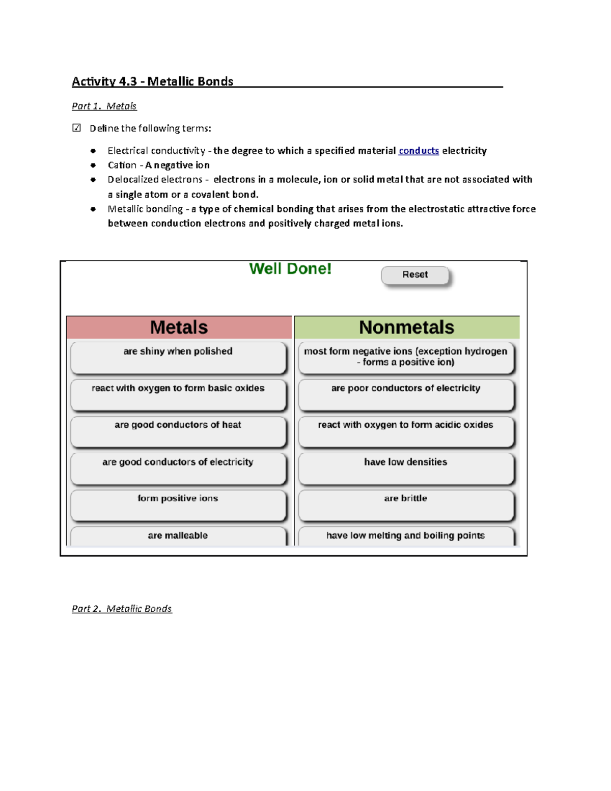 Claudia Vernon- Activity 4.3 Template - Metallic Bonding - Activity 4 ...