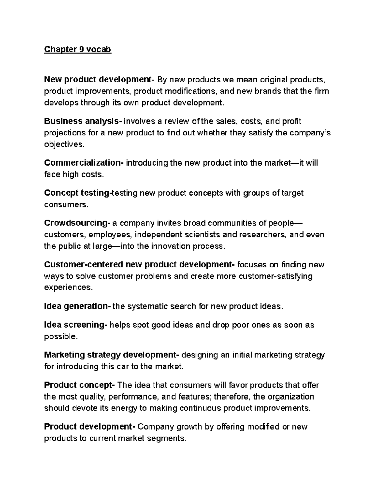 Chapter 9 Vocab Chapter 9 vocab New product development By new