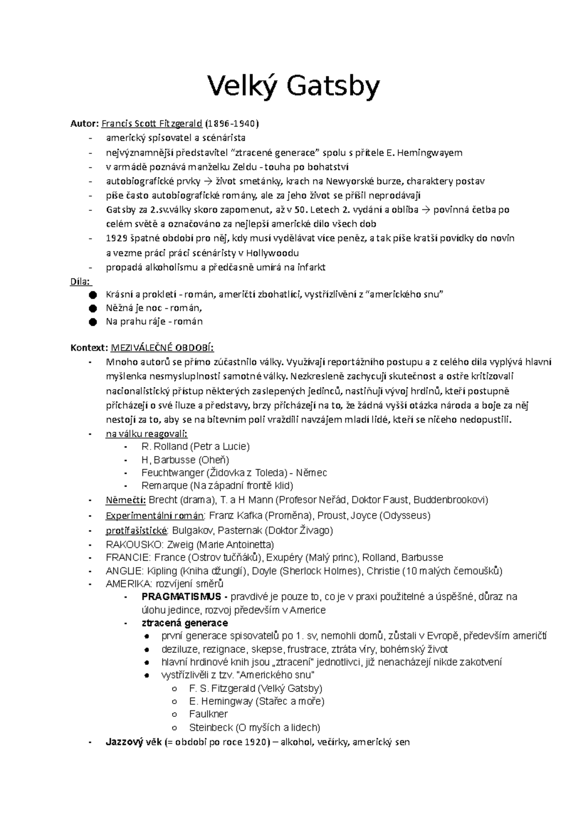 8. Velký Gatsby - Velký Gatsby Autor: Francis Scott Fitzgerald (1896 ...
