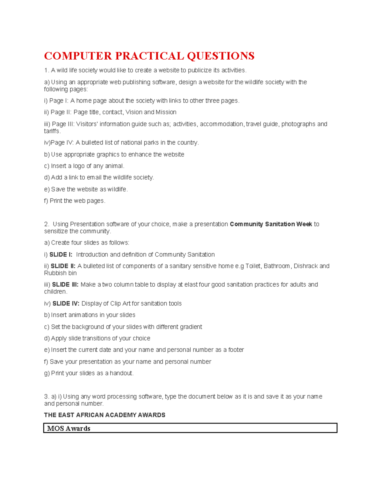 Computer Practical Questions - COMPUTER PRACTICAL QUESTIONS 1. A wild ...