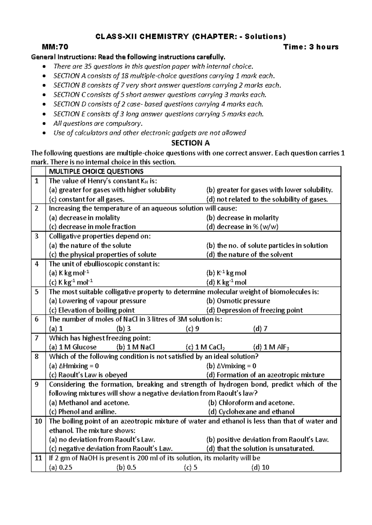 1 QP Solution - Notes. - CLASS-XII CHEMISTRY (CHAPTER: - Solutions) MM ...