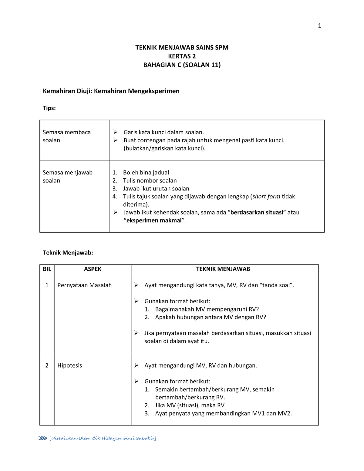 Teknik Menjawab K2 BHGN C Soalan 11 Sains SPM  TEKNIK MENJAWAB SAINS