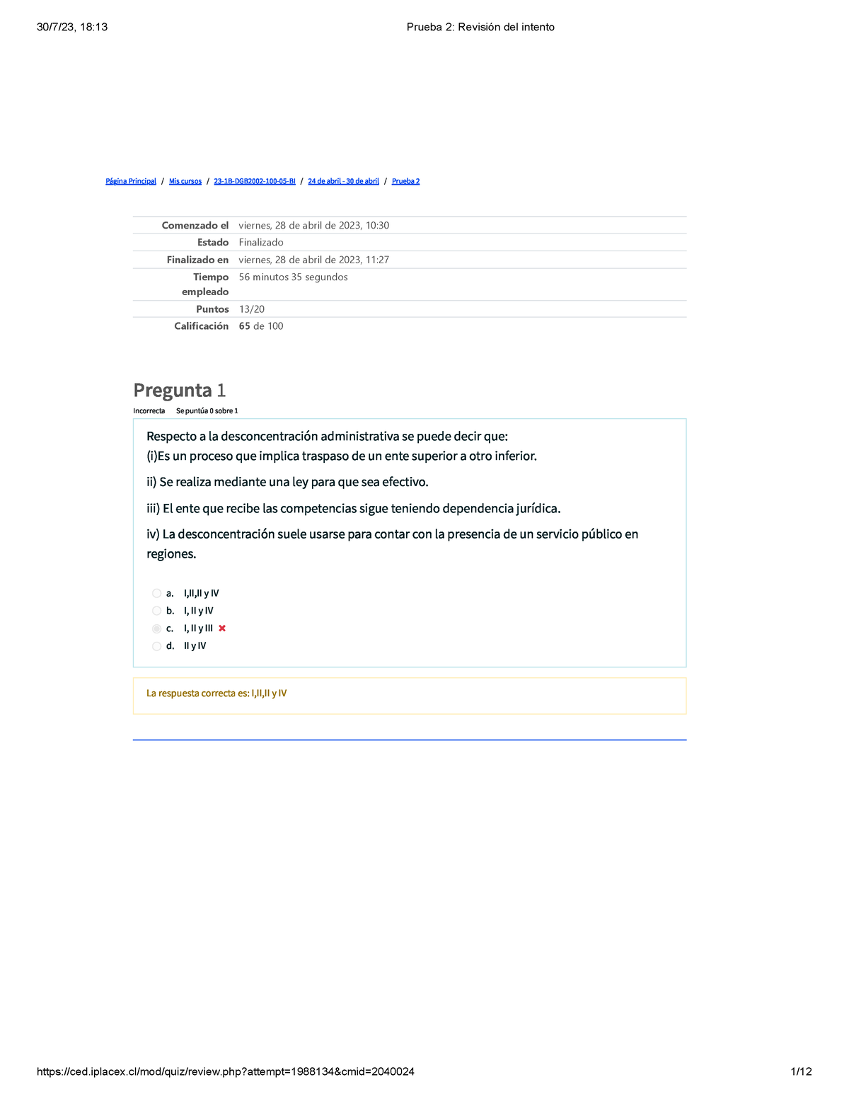 Prueba 2 Revisión Del Intento - Página Principal / Mis Cursos / 23-1B ...
