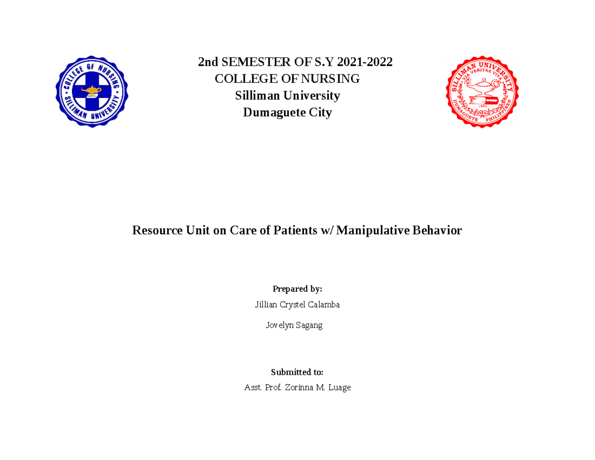 ResourceUnitonCareofPatientsw ManipulativeBehavior Calamba
