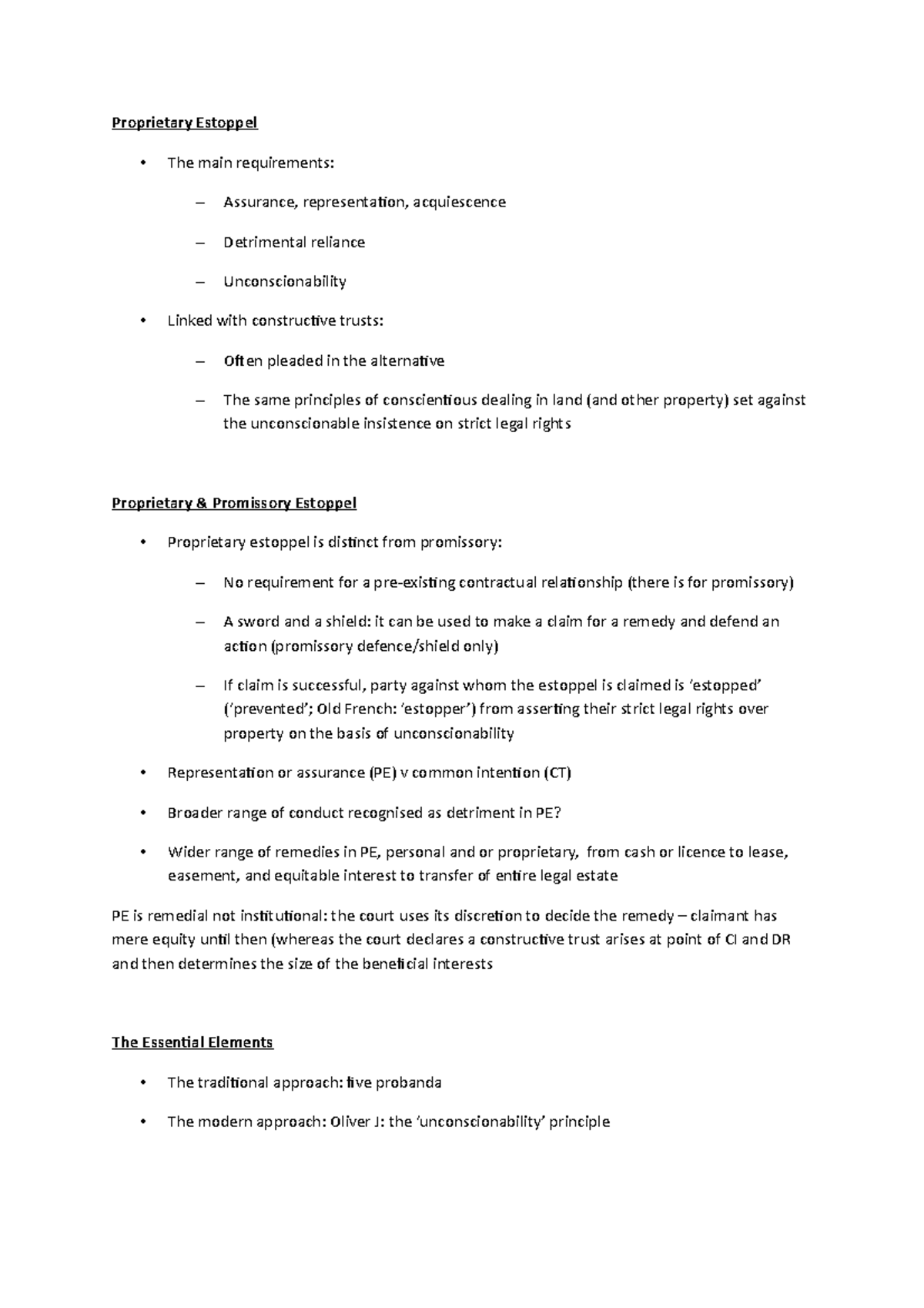 Land law - Proprietary Estoppel - Proprietary Estoppel The main ...