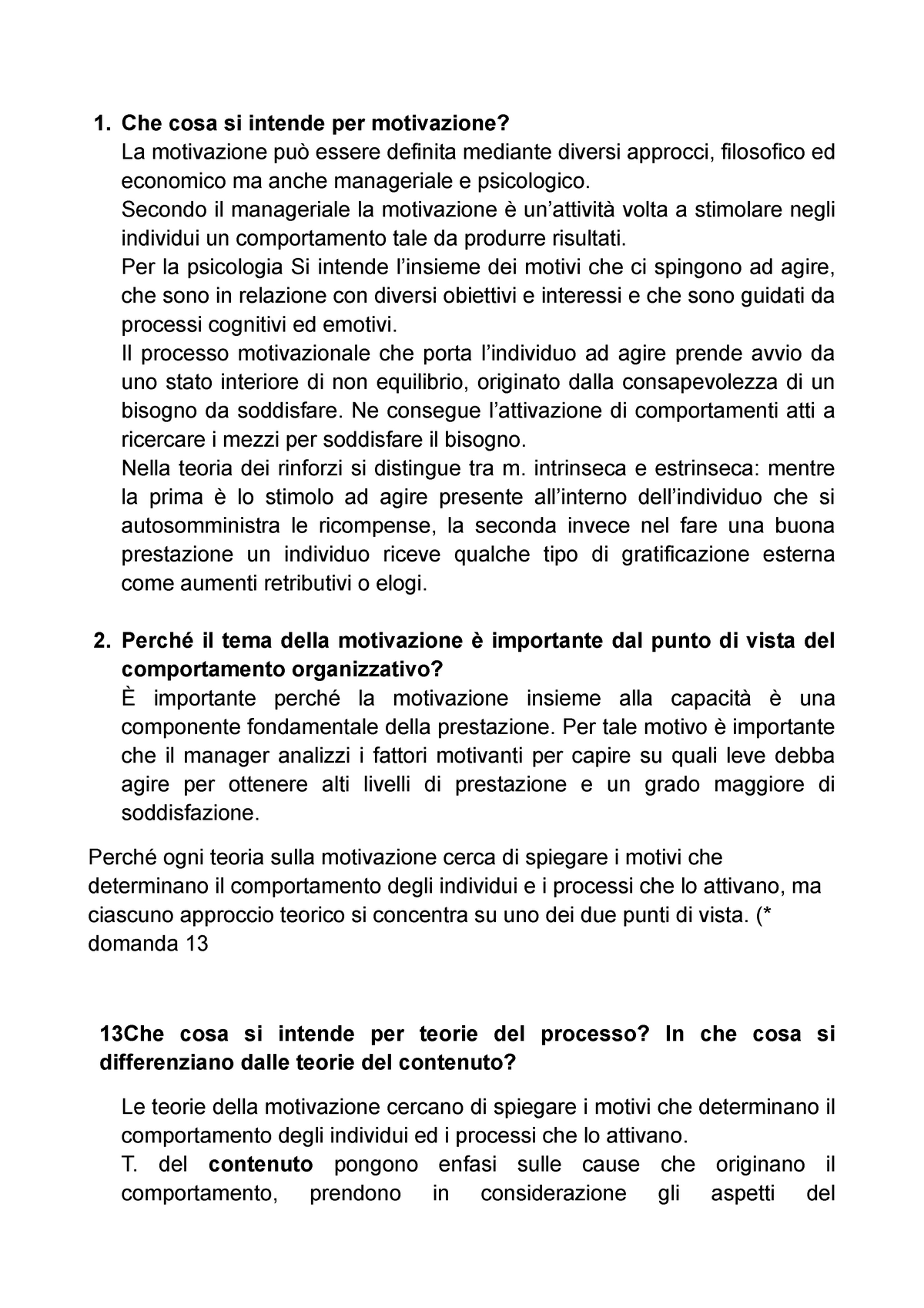 Appunti Domande Che Cosa Si Intende Per Motivazione La Motivazione