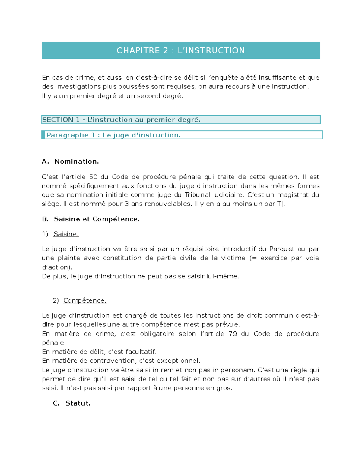 Chapitre 2 - Partie 3 - CHAPITRE 2 : L’INSTRUCTION En cas de crime, et ...