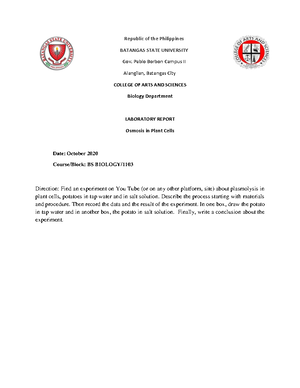 Osmosis Lab report BIO 102L - Warning: TT: undefined function: 32 ...