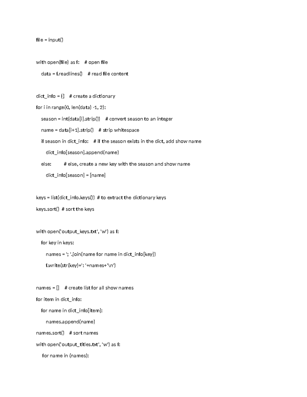 IT 140 7.9 Lab Sorting TV shows dictionaries and lists - file = input ...