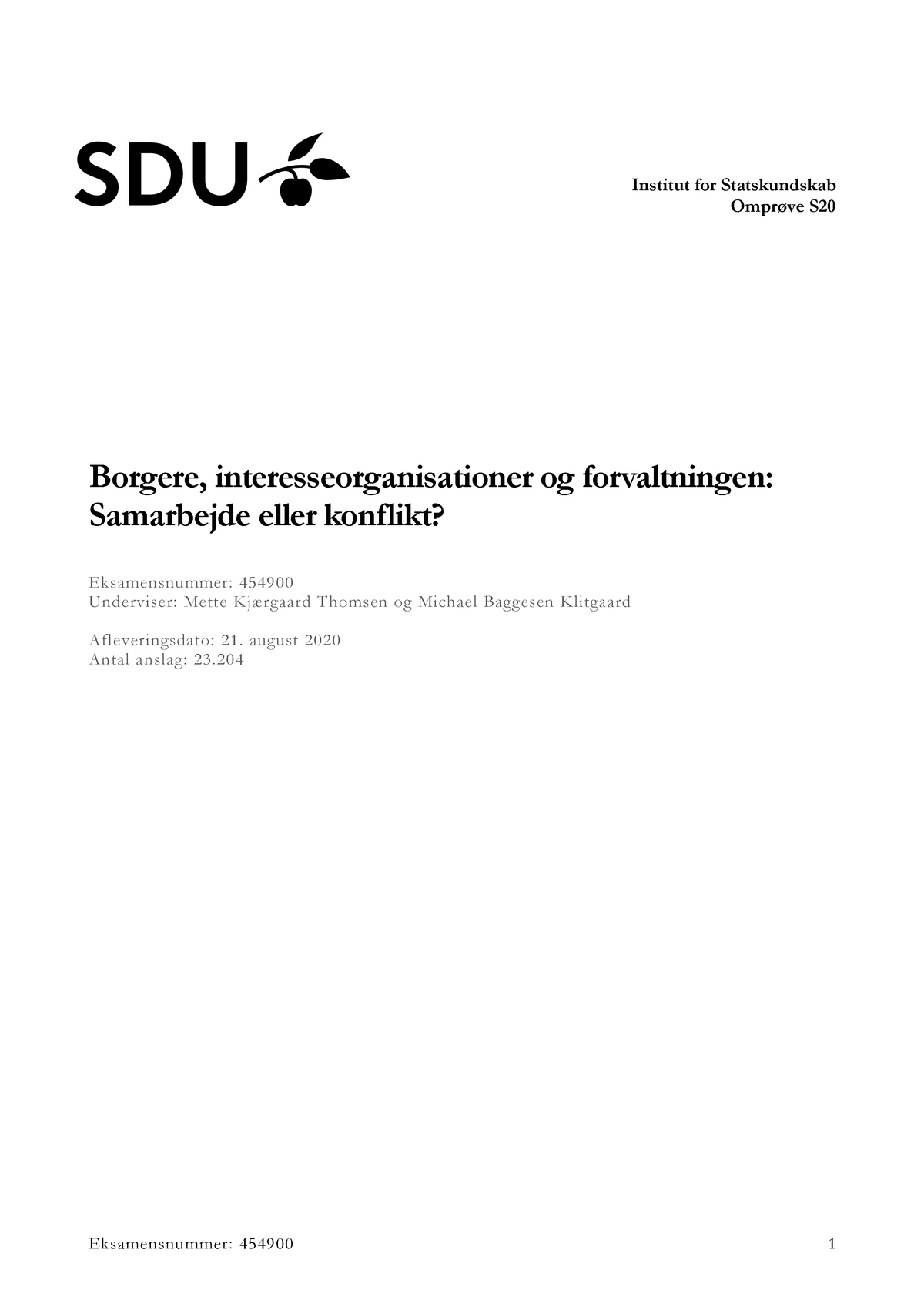 Borgere Interesseorganisationer Og Forvaltningen - Eksamen - Institut ...