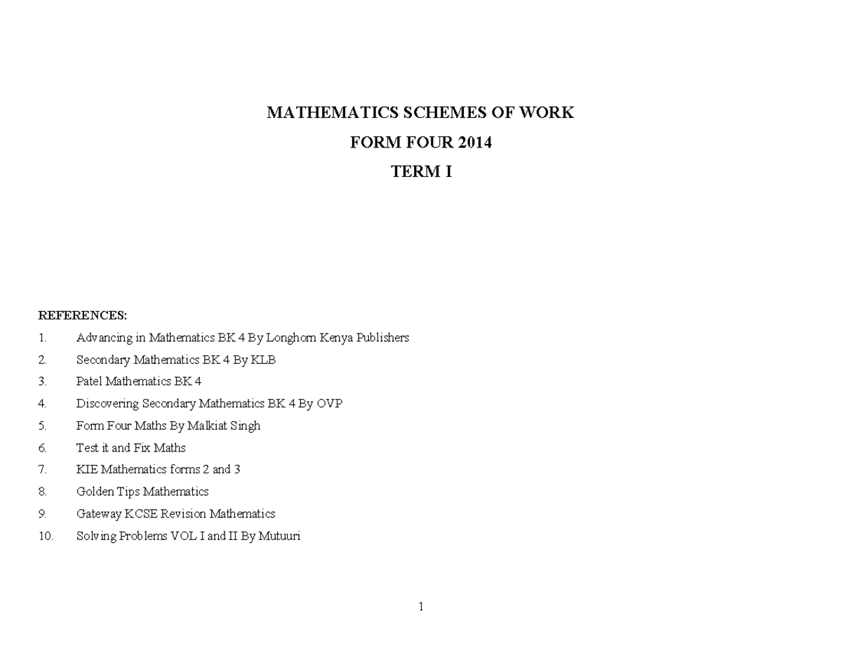 Scheme of Work for Online Teaching in Maths - MATHEMATICS SCHEMES OF ...