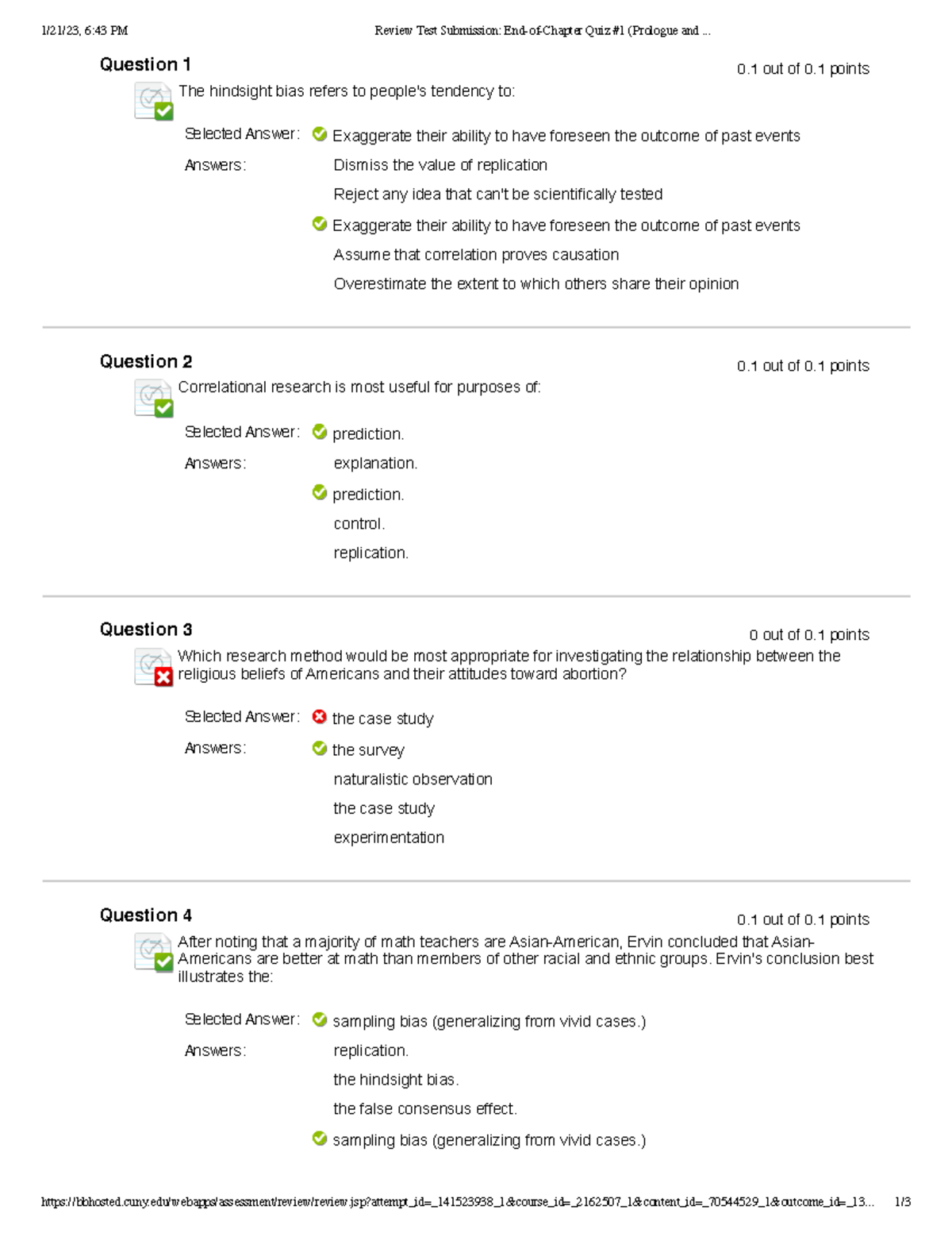 Quiz #1 (Prologue and - 1/21/23, 6:43 PM Review Test Submission: End-of ...