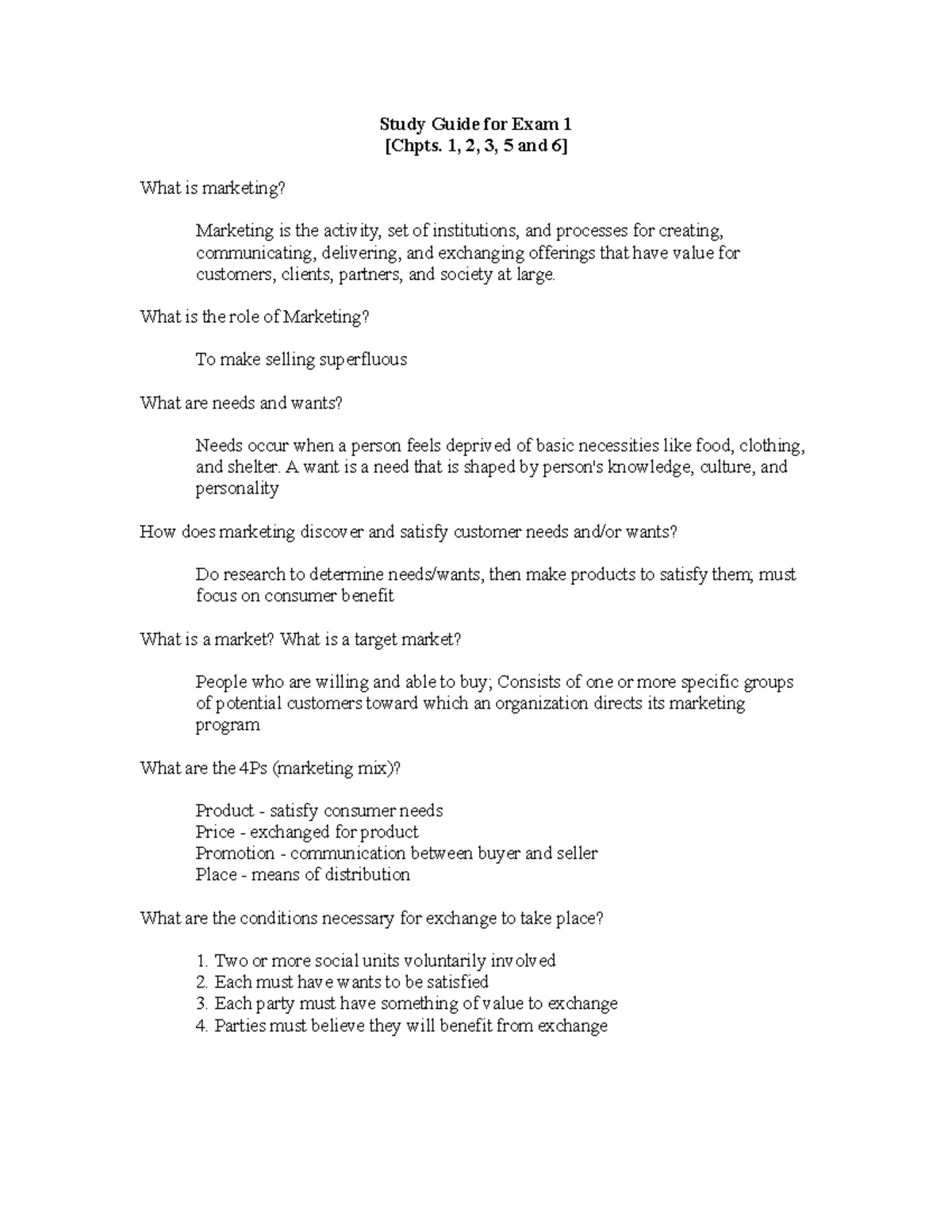 Exam 1 Study Guide - Study Guide for Exam 1 [Chpts. 1, 2, 3, 5 and 6 ...