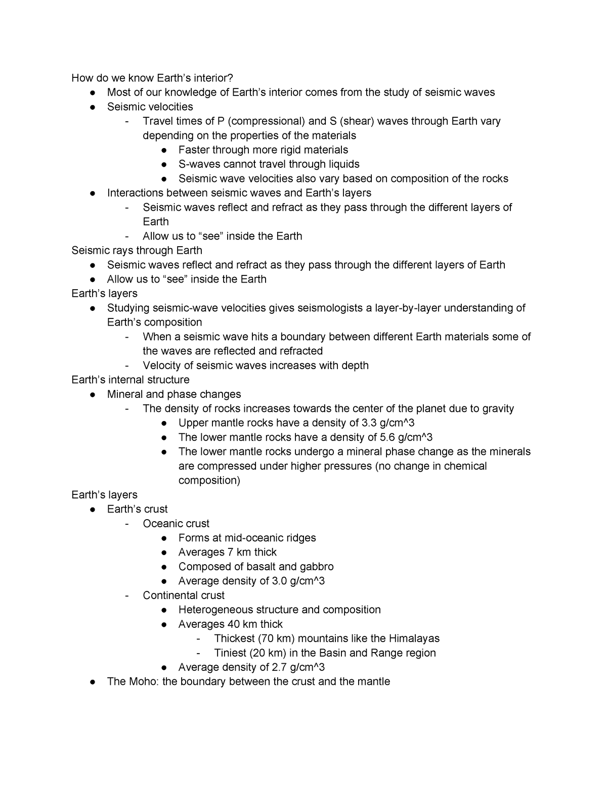 Geology 101 Chapter 12 - notes - How do we know Earth’s interior? Most ...