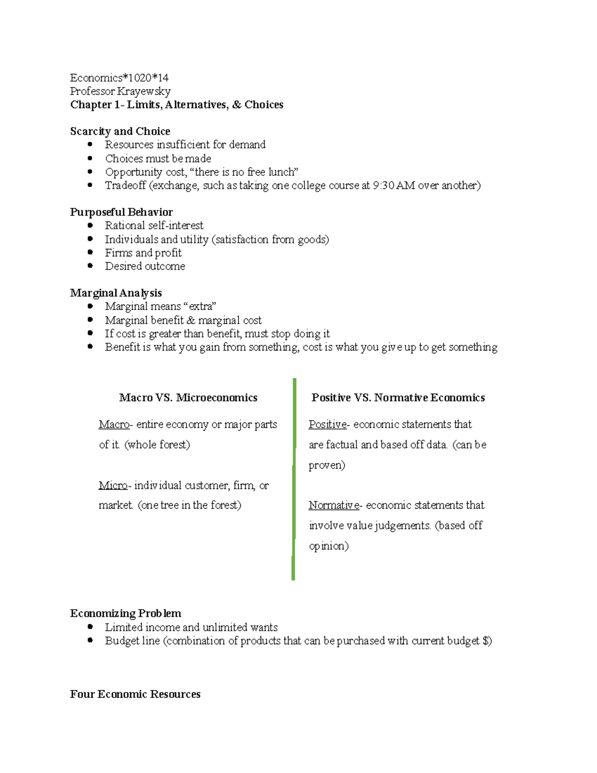 Macroeconomics CH1 Notes - MACROECONOMICS CHAPTER 1: Limits, alternatives,  and choices Economics is - Studocu