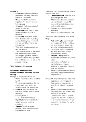 Chapter 1 - notes - Macro CH1: TEN PRINCIPLES OF ECONOMICS Economics ...