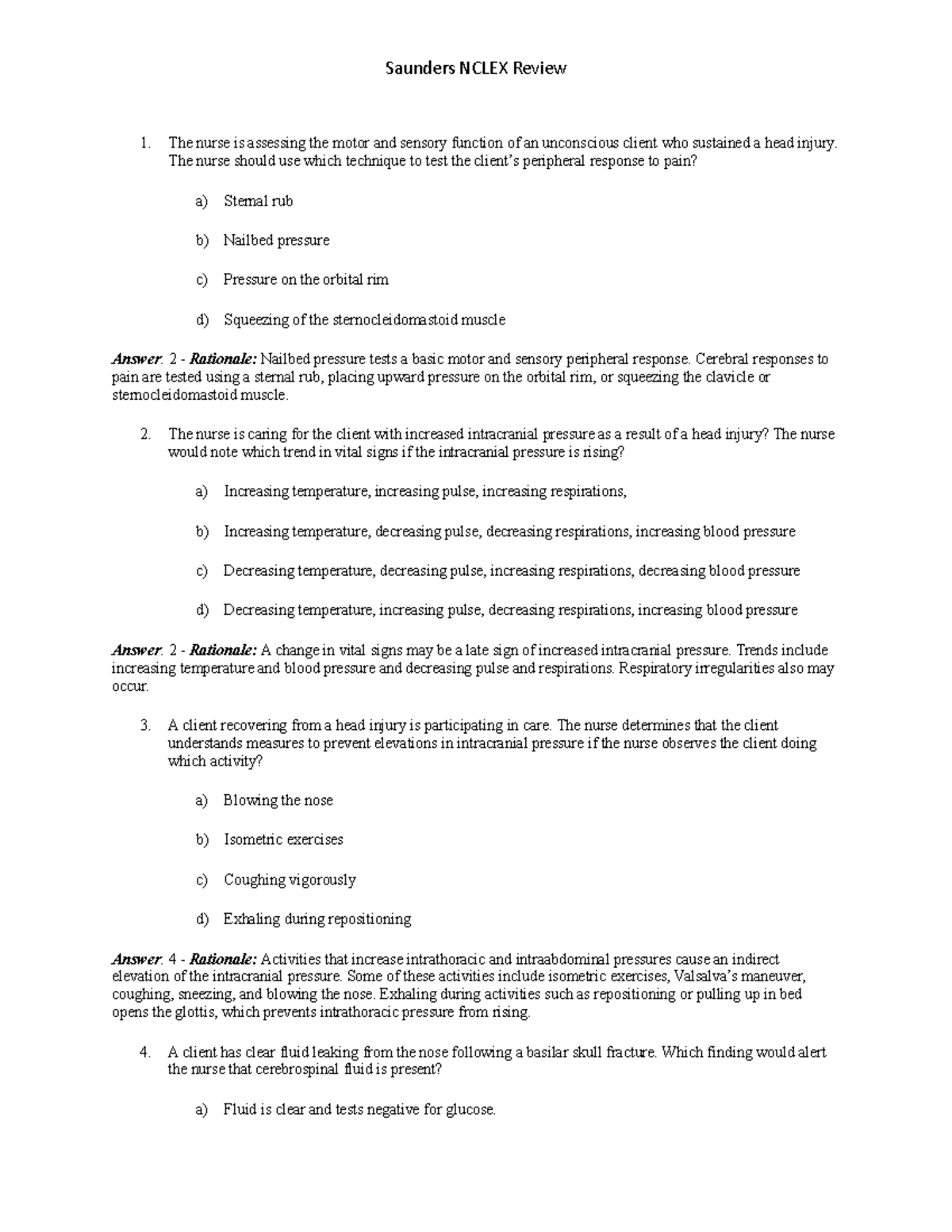 Saunders Nclex Review - The nurse is assessing the motor and sensory ...