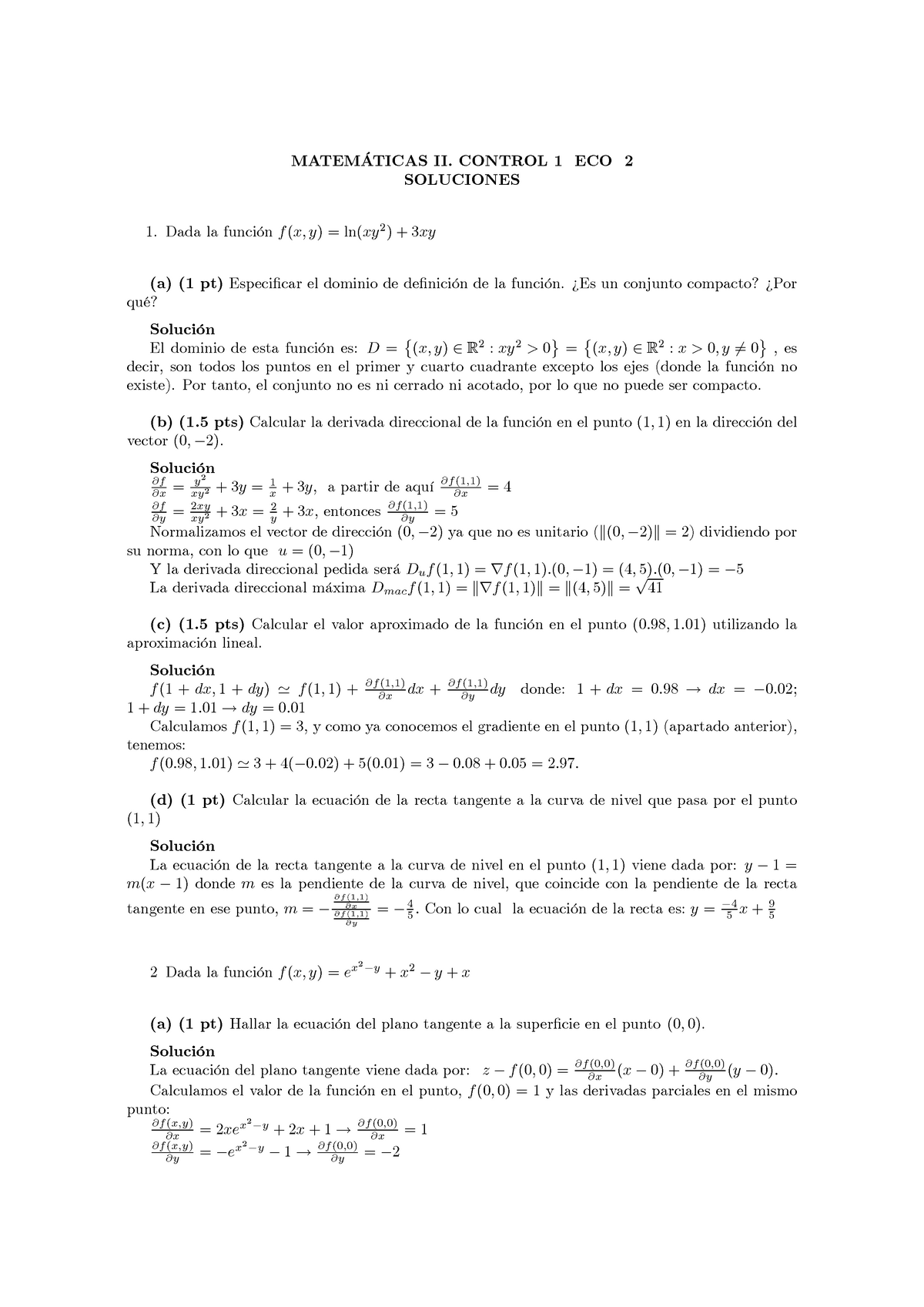 Exámenes Resueltos - MATEM¡TICAS II. CONTROL 1 ECO 2 SOLUCIONES Dada La ...