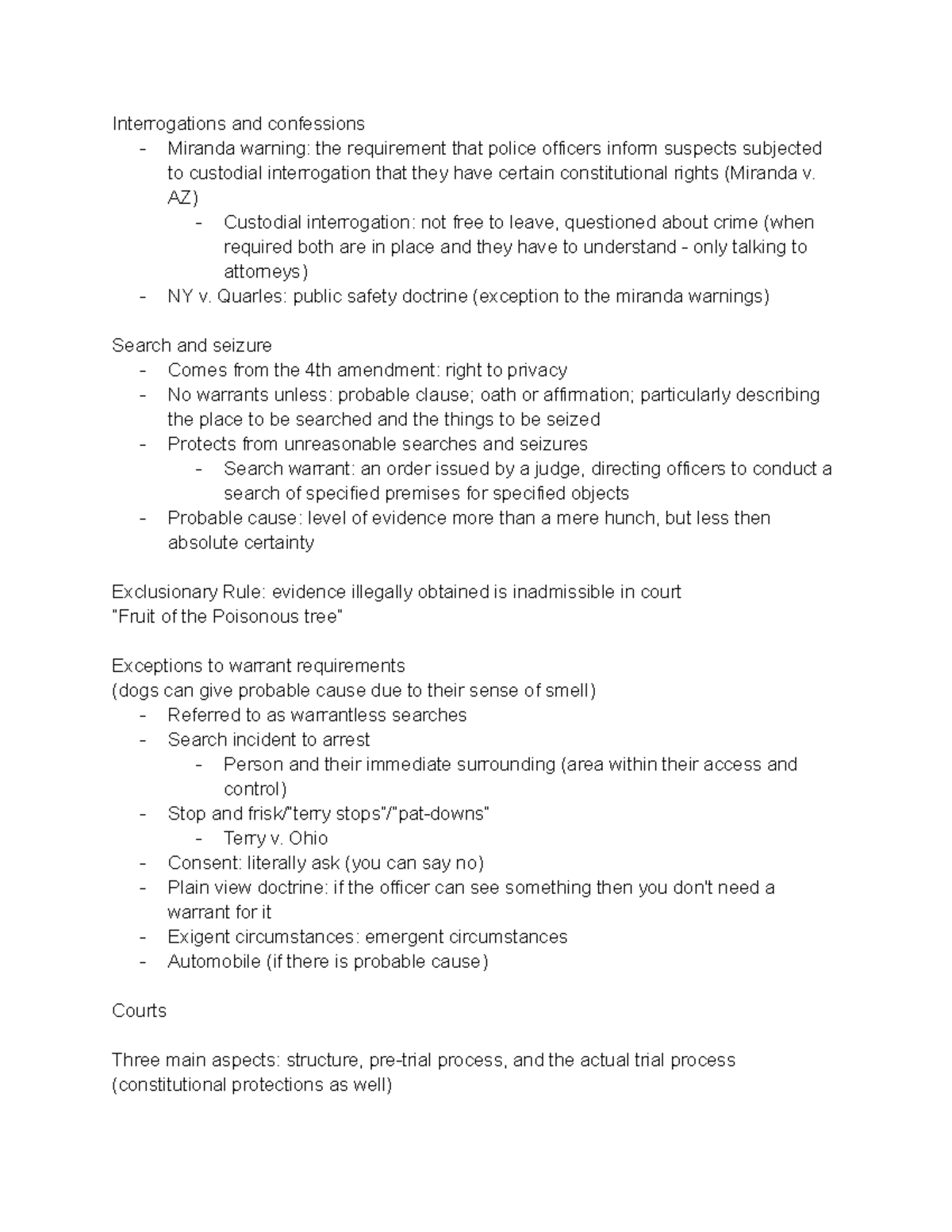 Intro to Criminal Justice Notes 5 - Interrogations and confessions ...