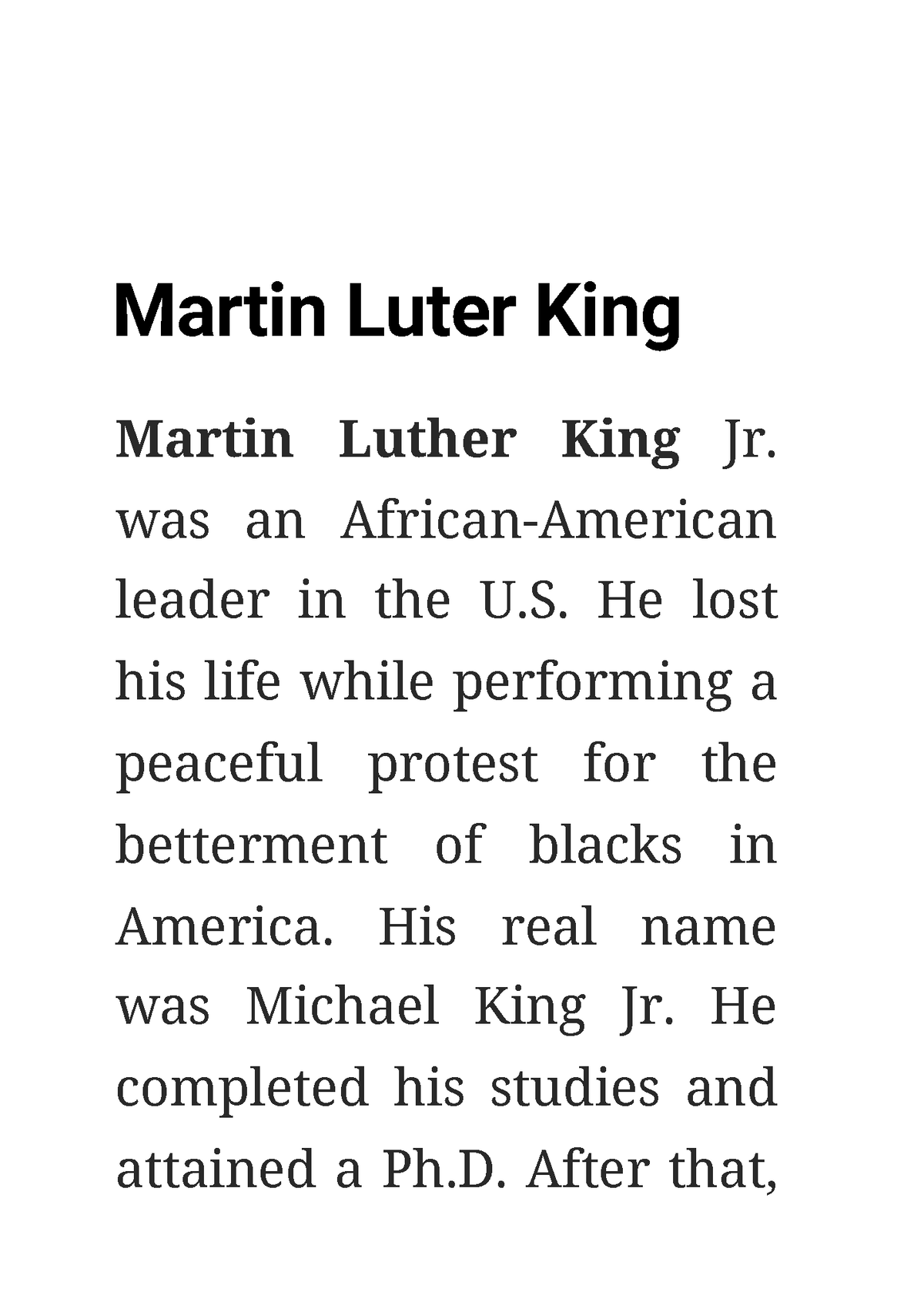 Martin Luther King Essay For Students And Children - Martin Luter King ...